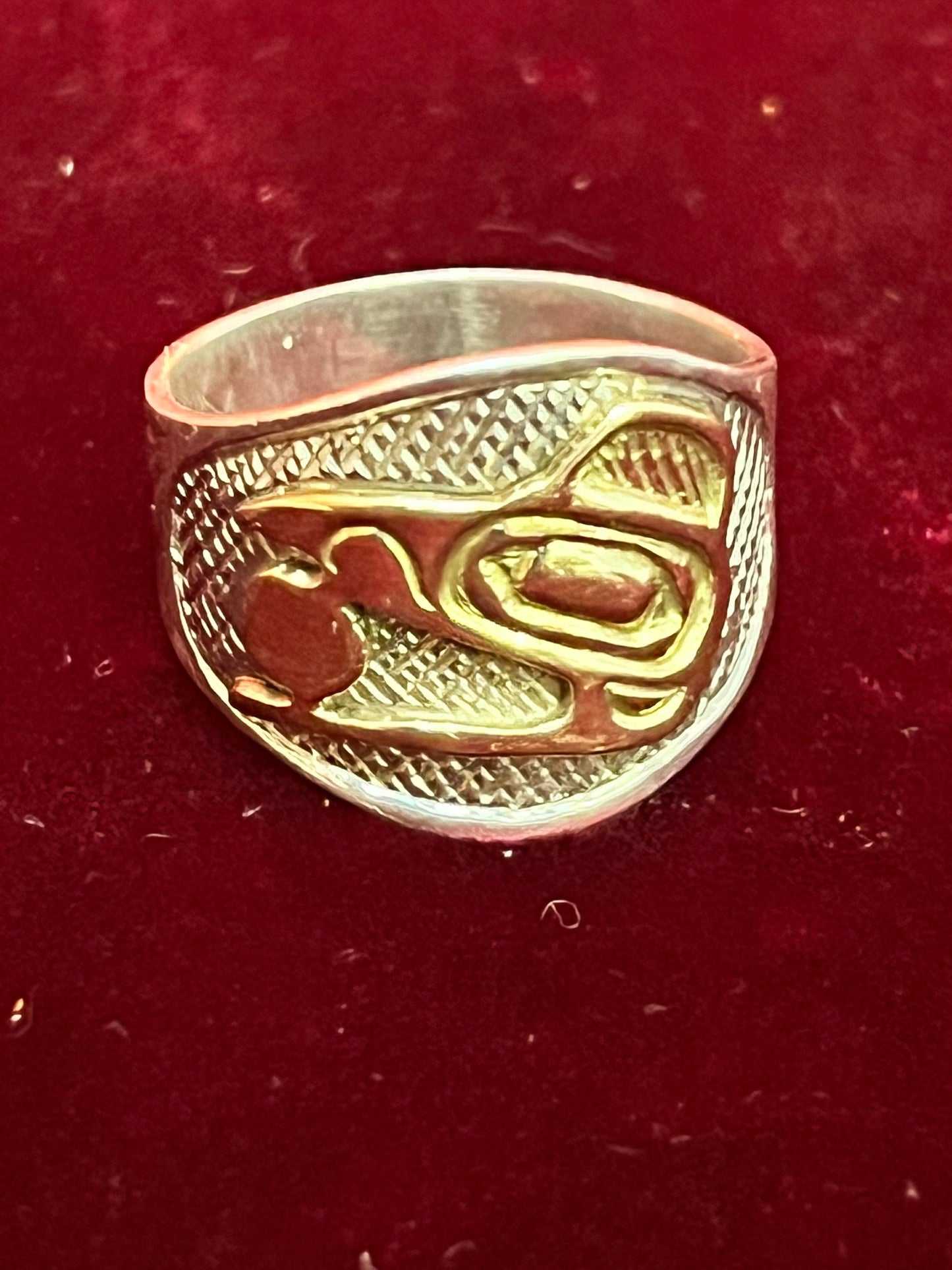 Sterling and gold size 8 Indigenous, first nations pacific northwest coast ring   Robert cross  fabulous piece