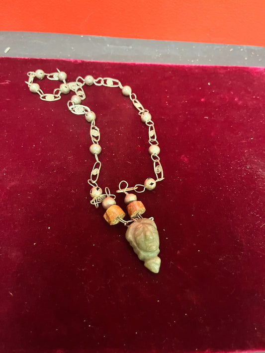 22 inch approx Asian silver and stone necklace - beautiful look and very unique