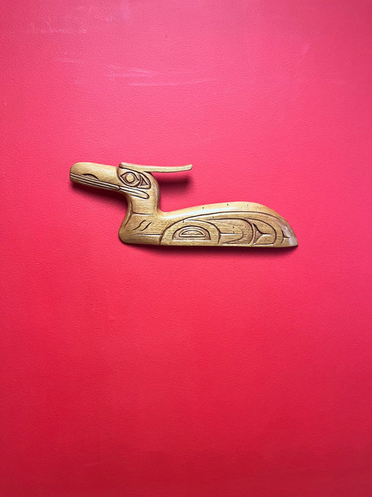 Lovely cedar signed 15 inch indigenous first nations pacific north west coast loon plaque  lovely