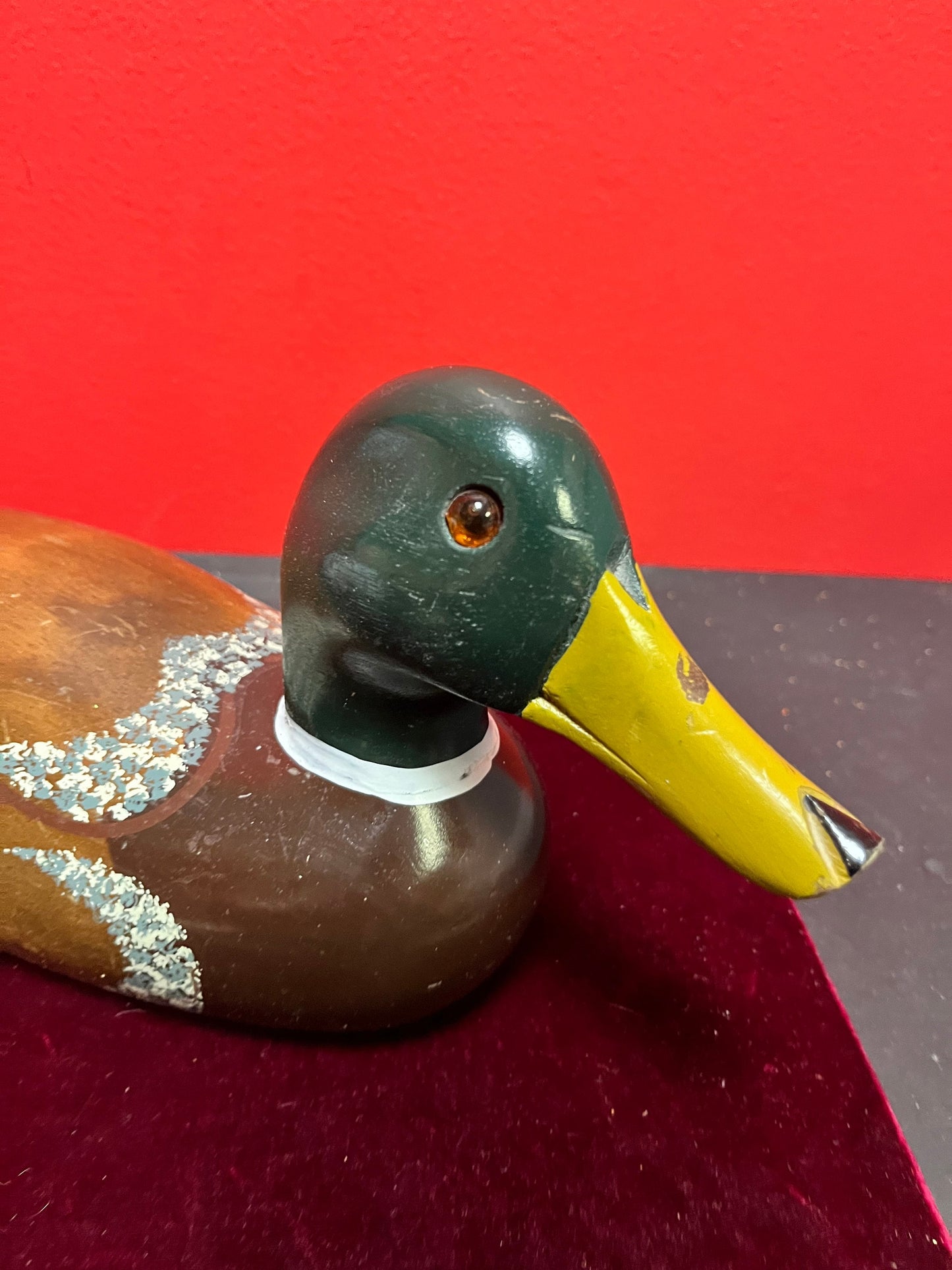 A  Lovely 13 inch Canadian wooden mallard duck decoy  great condition and paintwork  wow