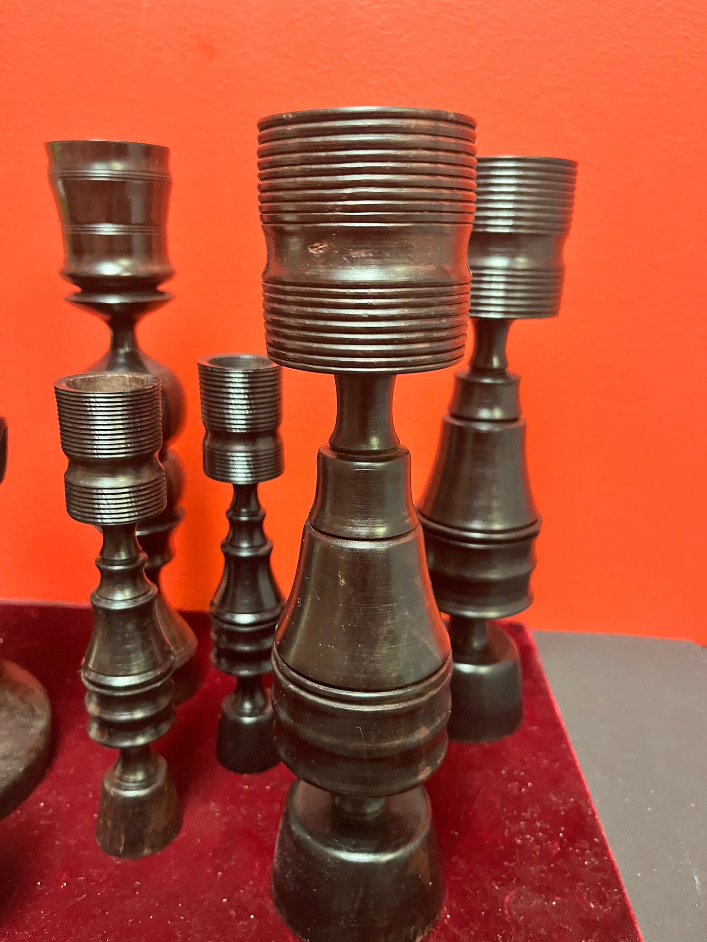 African 1960s wood Ebony lot  beautiful, bust and tall candle sticks 9 inches tall  unbelievable quality  great value for gifts or resell