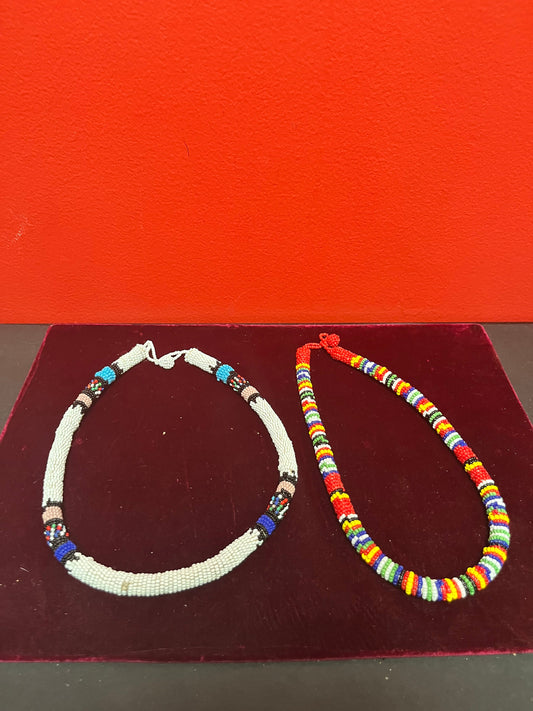 2 African approximately 17 inch Zulu beaded necklaces