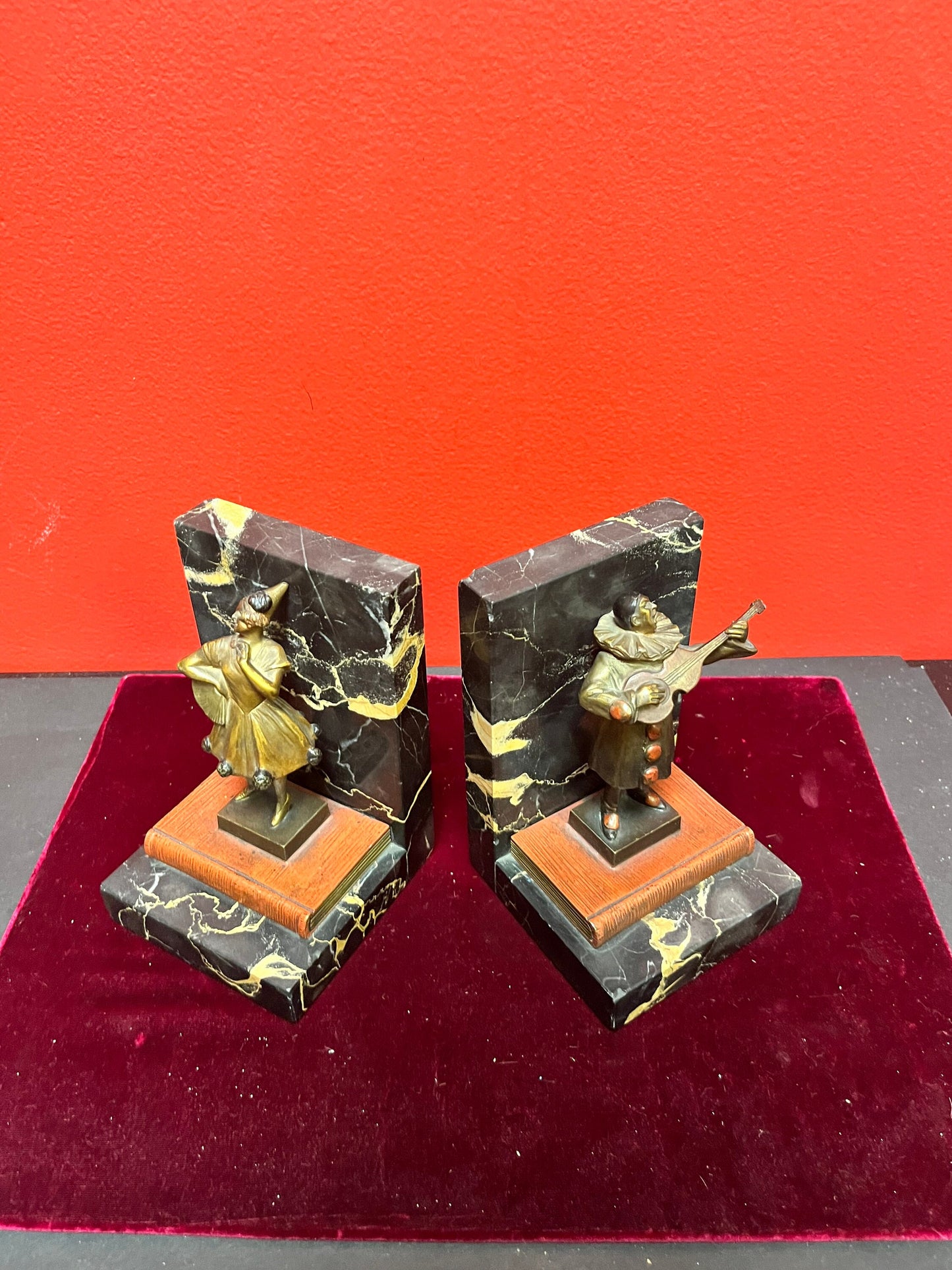 Absolutely stunning 5 1/2 inch high  possibly Franz Bergman Austrian cold painted bronze and marble musical Bookends  wow