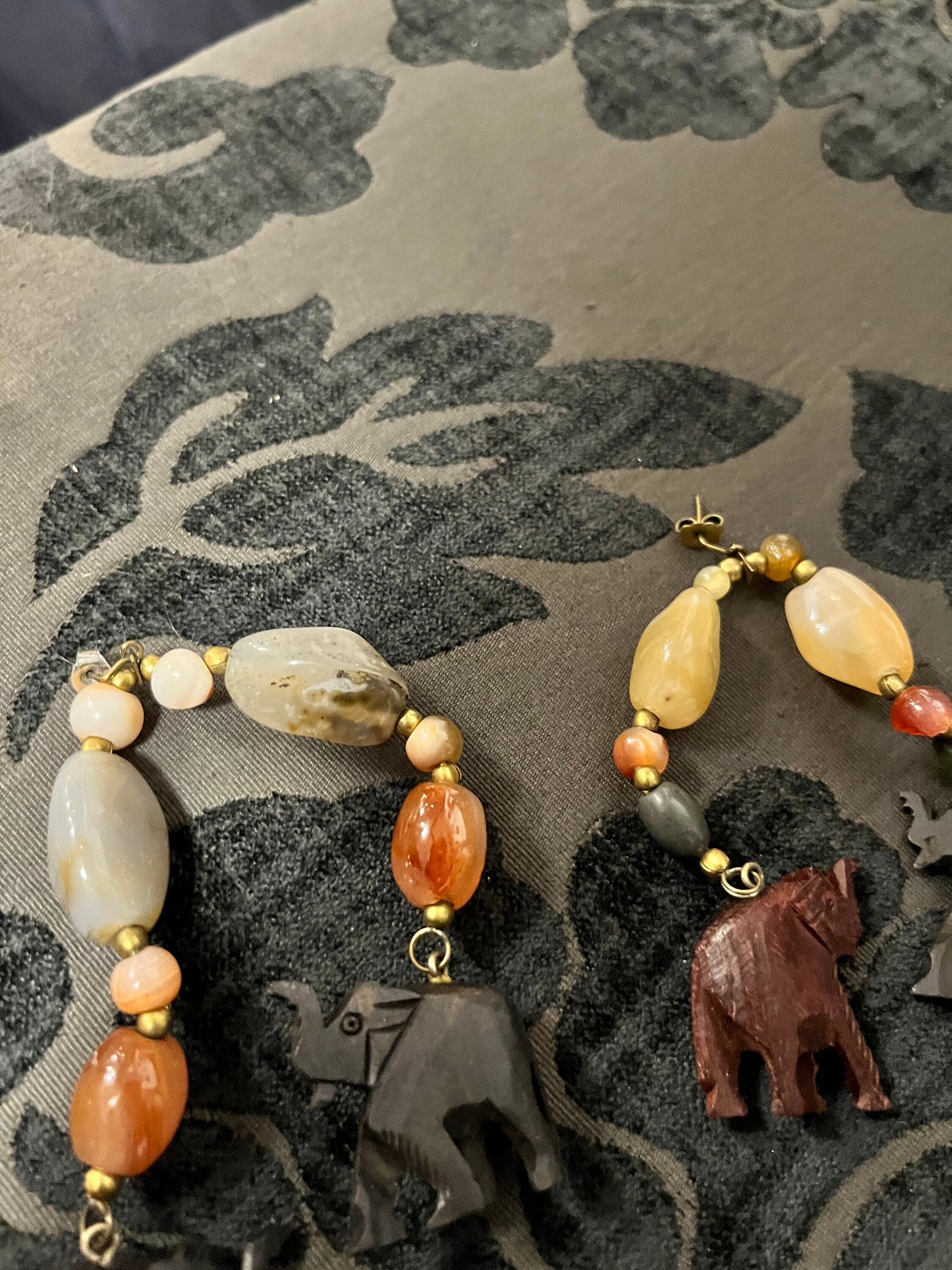 Absolutely awesome African necklace and earrings  stone and wood  necklace approximately 30 inches long  great gift