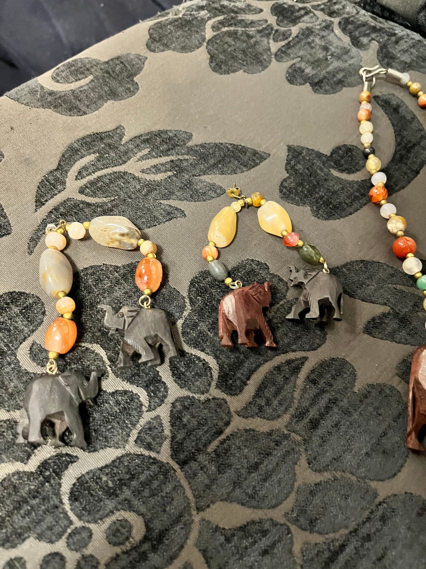 Absolutely awesome African necklace and earrings  stone and wood  necklace approximately 30 inches long  great gift