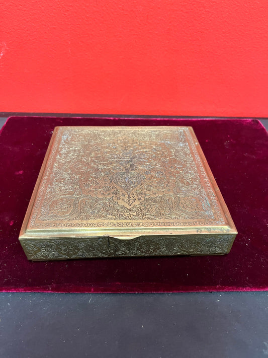 Lovely 6 x 2 high engraved antique Indian brass box - lovely as a gift