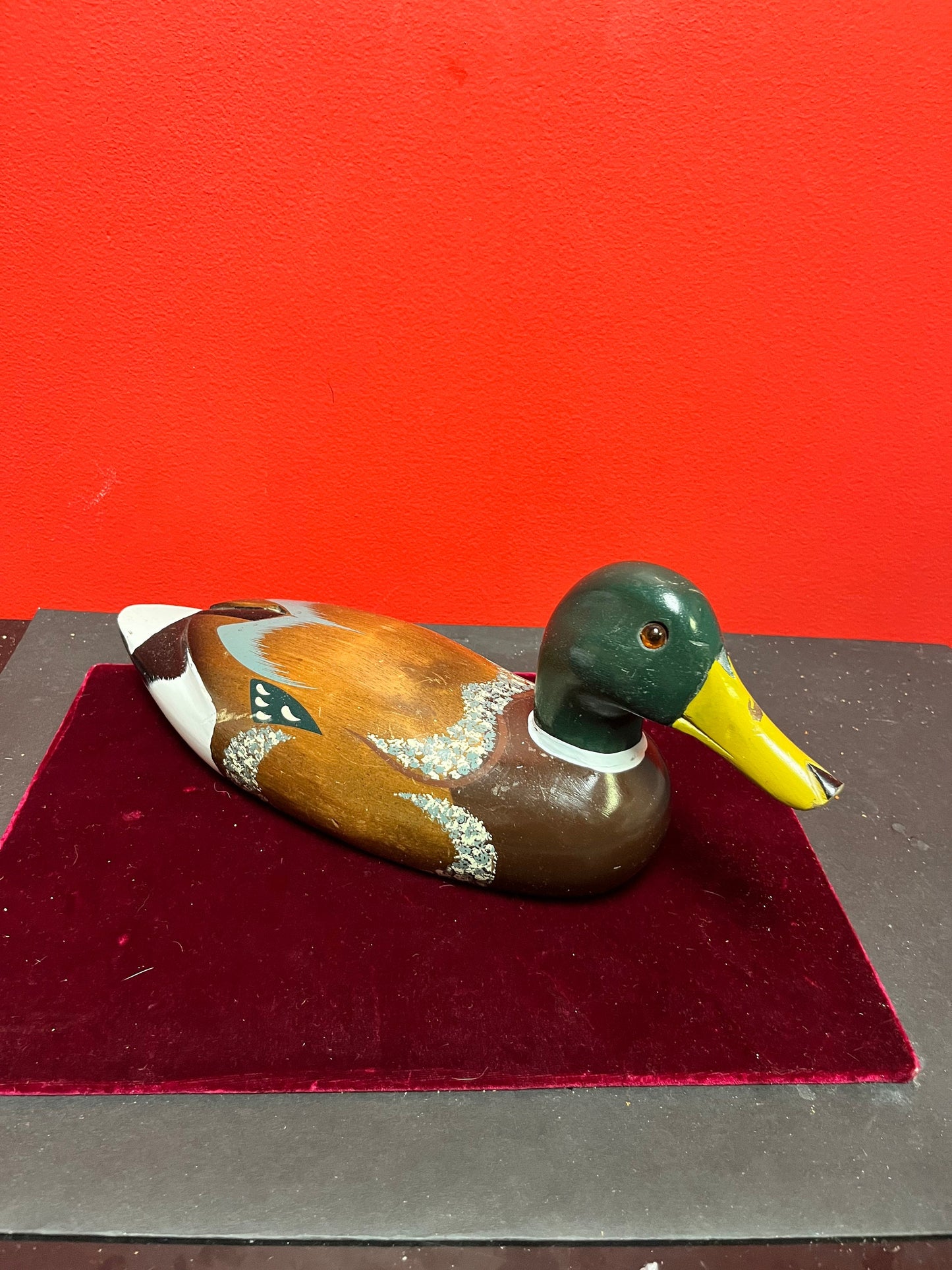 A  Lovely 13 inch Canadian wooden mallard duck decoy  great condition and paintwork  wow