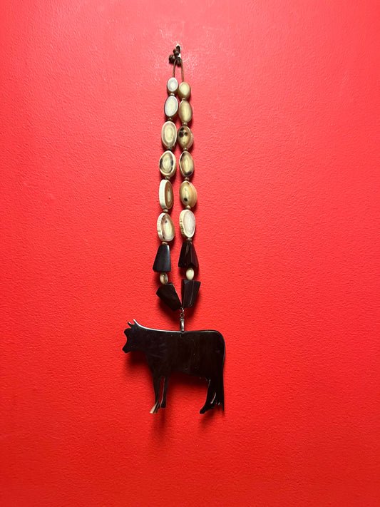 Unusual Asian horn necklace 24 inches approx with  cow pendant   magnificent piece and greet for a gift