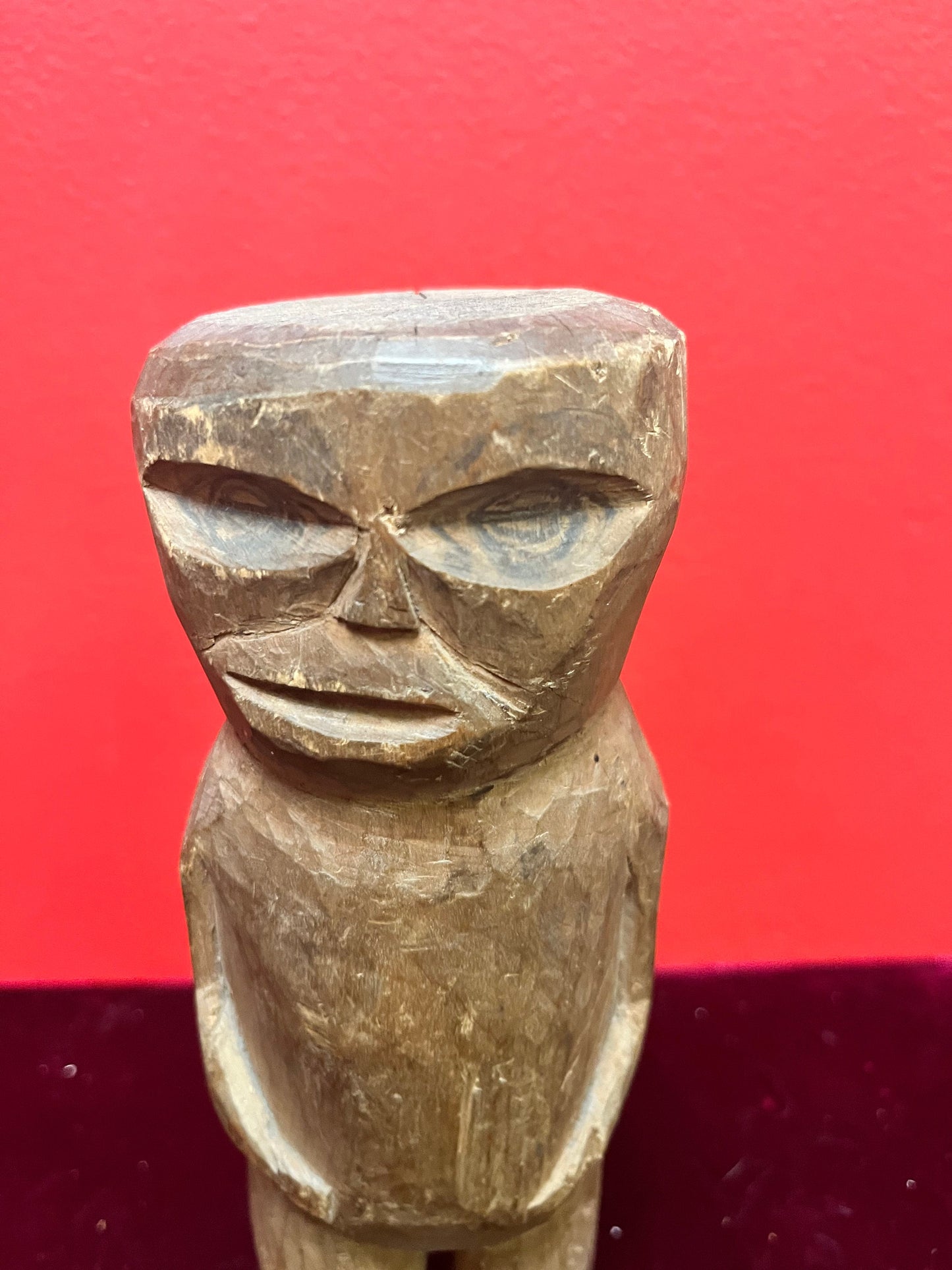 Very early antique first nations indigenous, pacific northwest coast Haida carved wooden statue  possibly child made   primitive beauty