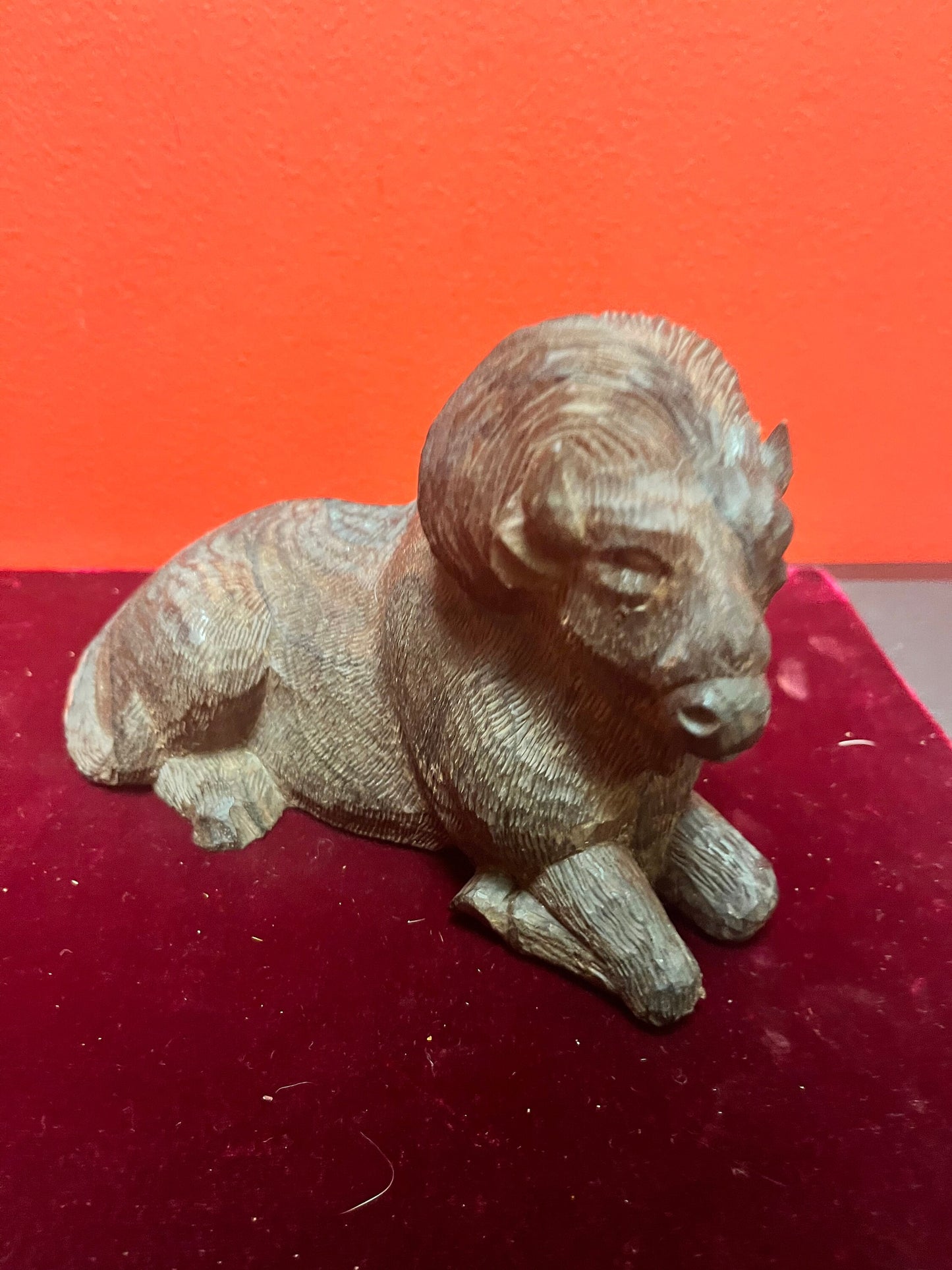 Lovely 7 inch Ironwood ram statue  heavy and well detailed