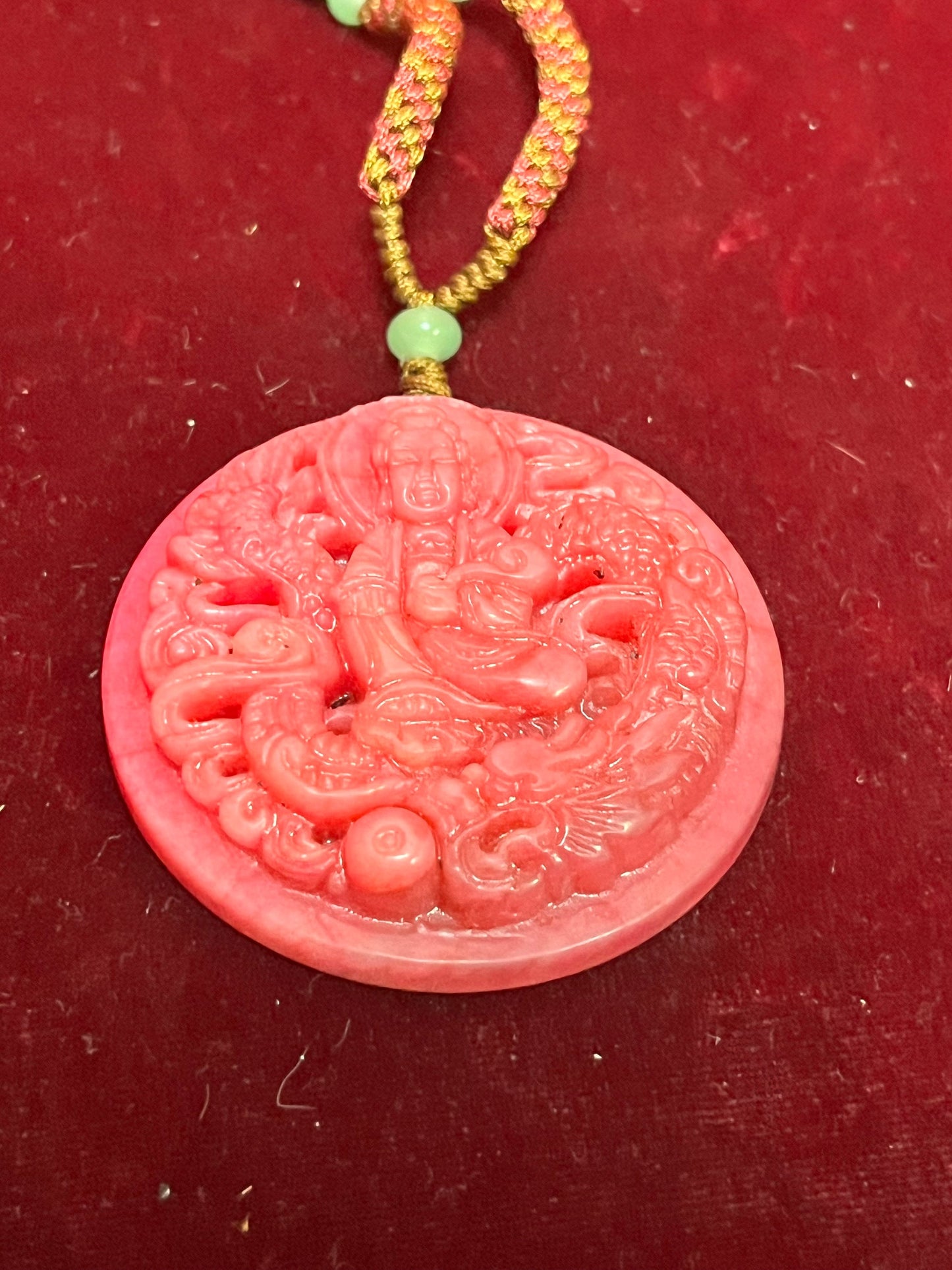 2 1/2 inch red jade Buddha pendant with necklace   wow