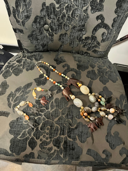 Absolutely awesome African necklace and earrings  stone and wood  necklace approximately 30 inches long  great gift