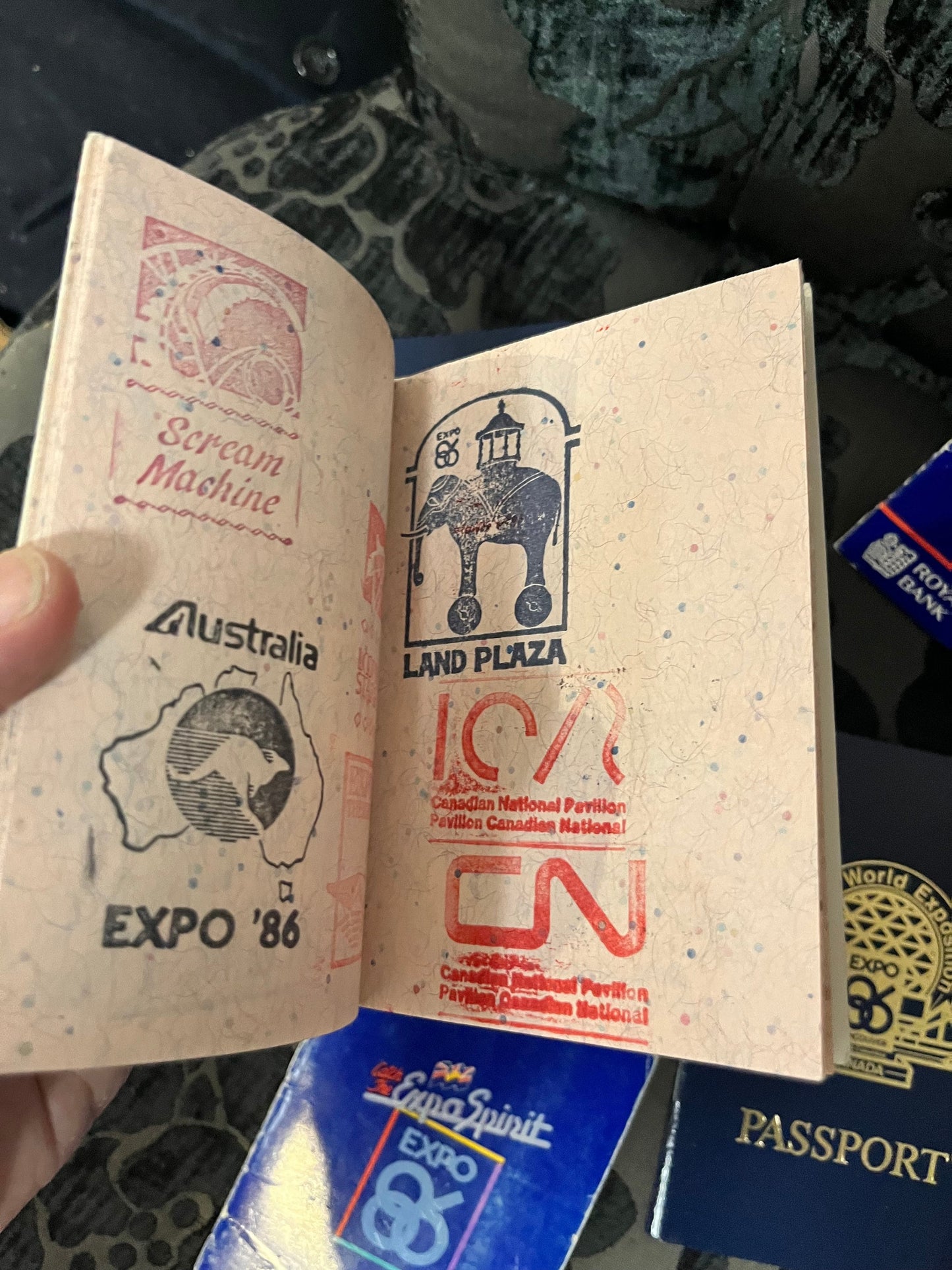 Five 1986 Montreal expo passports   all but one full of stamps  sold as lot