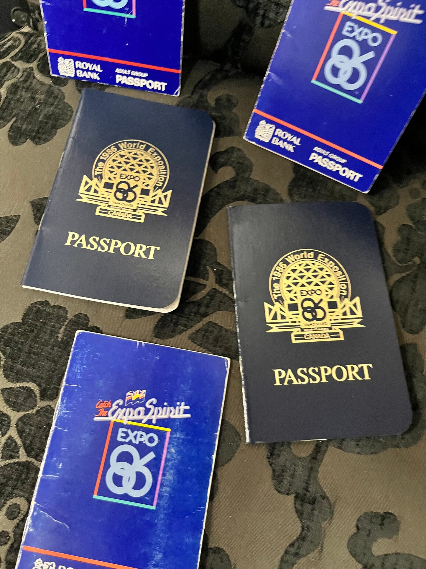 Five 1986 Montreal expo passports   all but one full of stamps  sold as lot