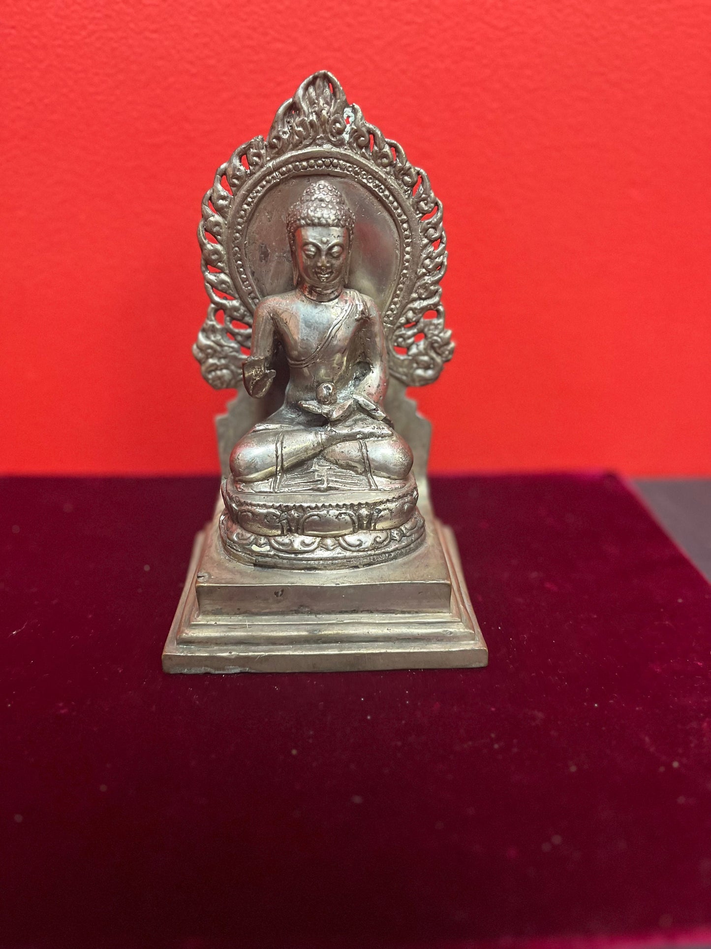 7 inch silver Asian old Buddha  great look and details  wow