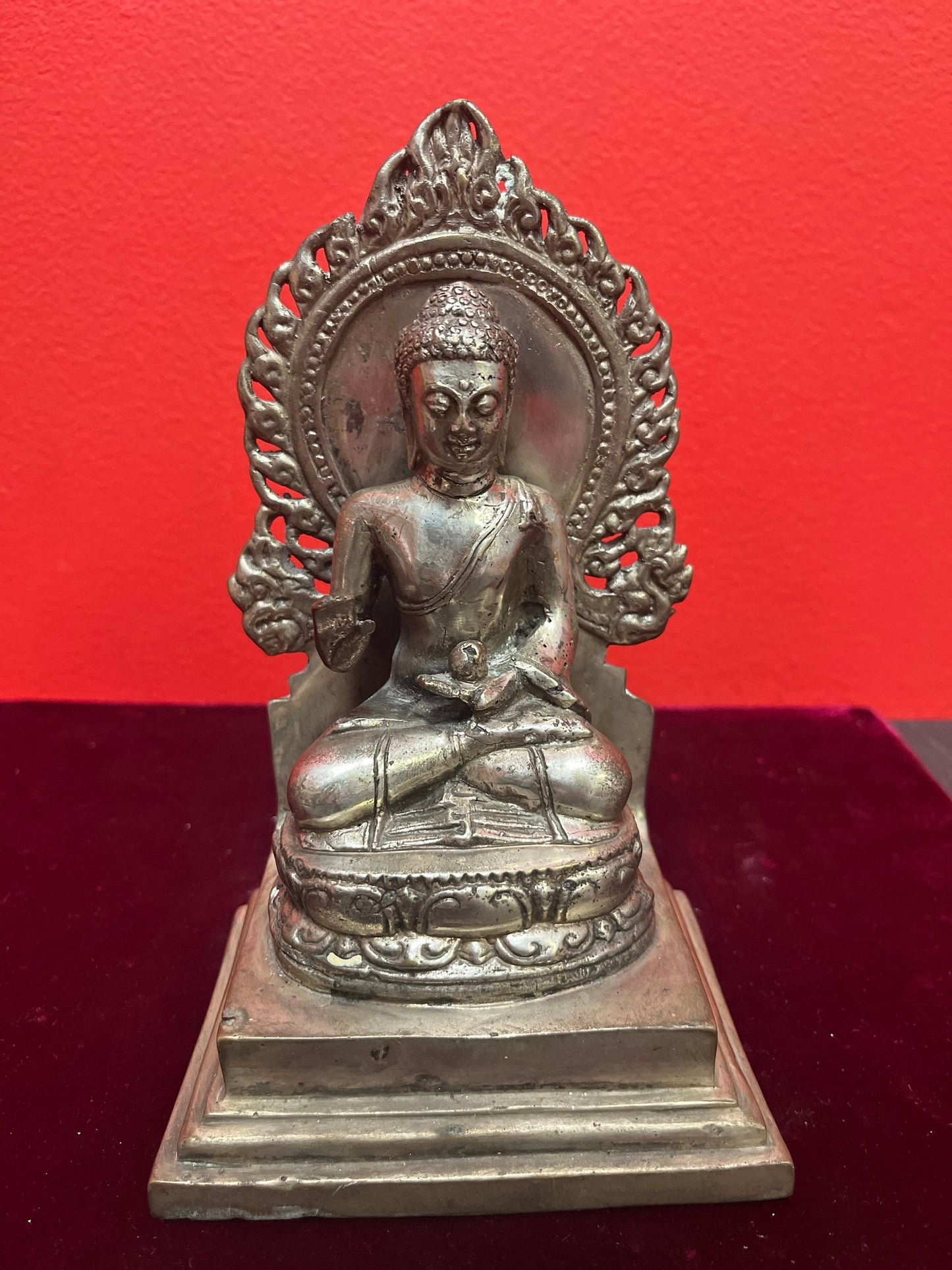 7 inch silver Asian old Buddha  great look and details  wow