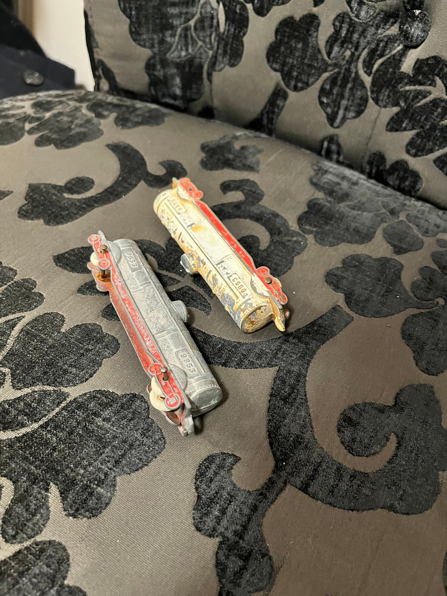 2 Very very very old 5 inch long Tin Trains  as is