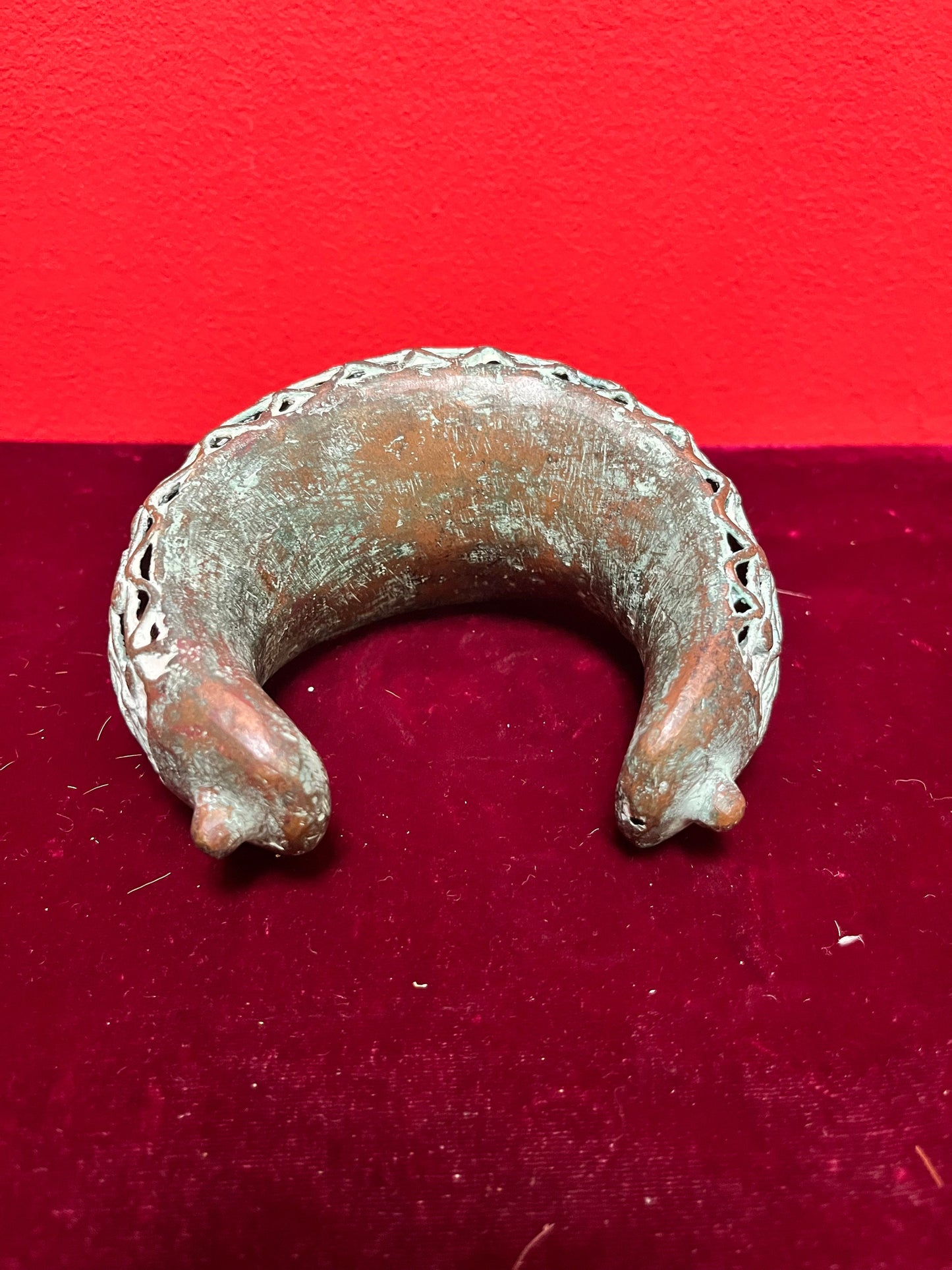 Stunning 4 inch wide antique African bronze prison Bracelet  amazing history and patina