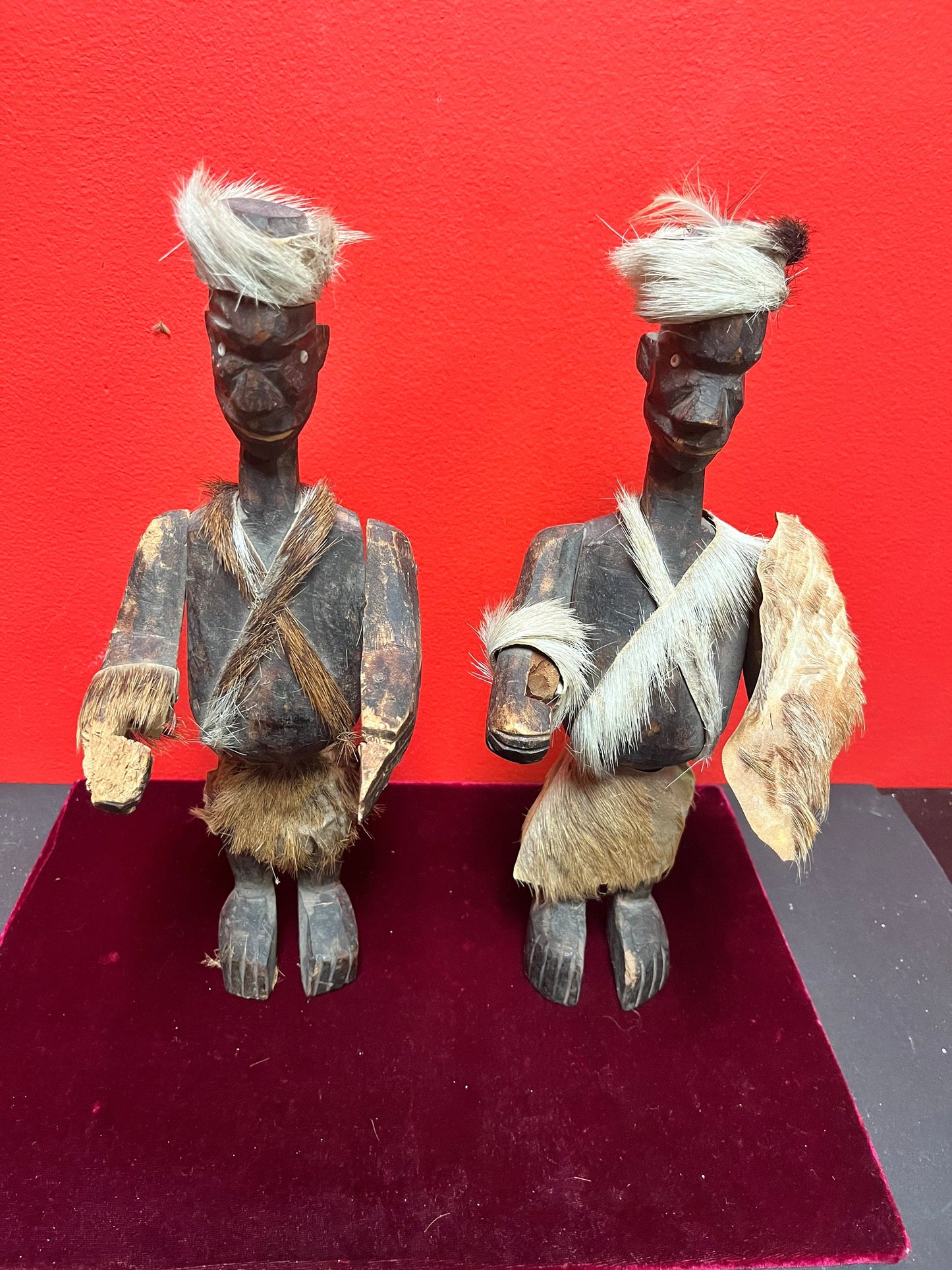 Very early  antique African wooden warrior statues  minor damage  Tribal beauties Both 12 inches tall