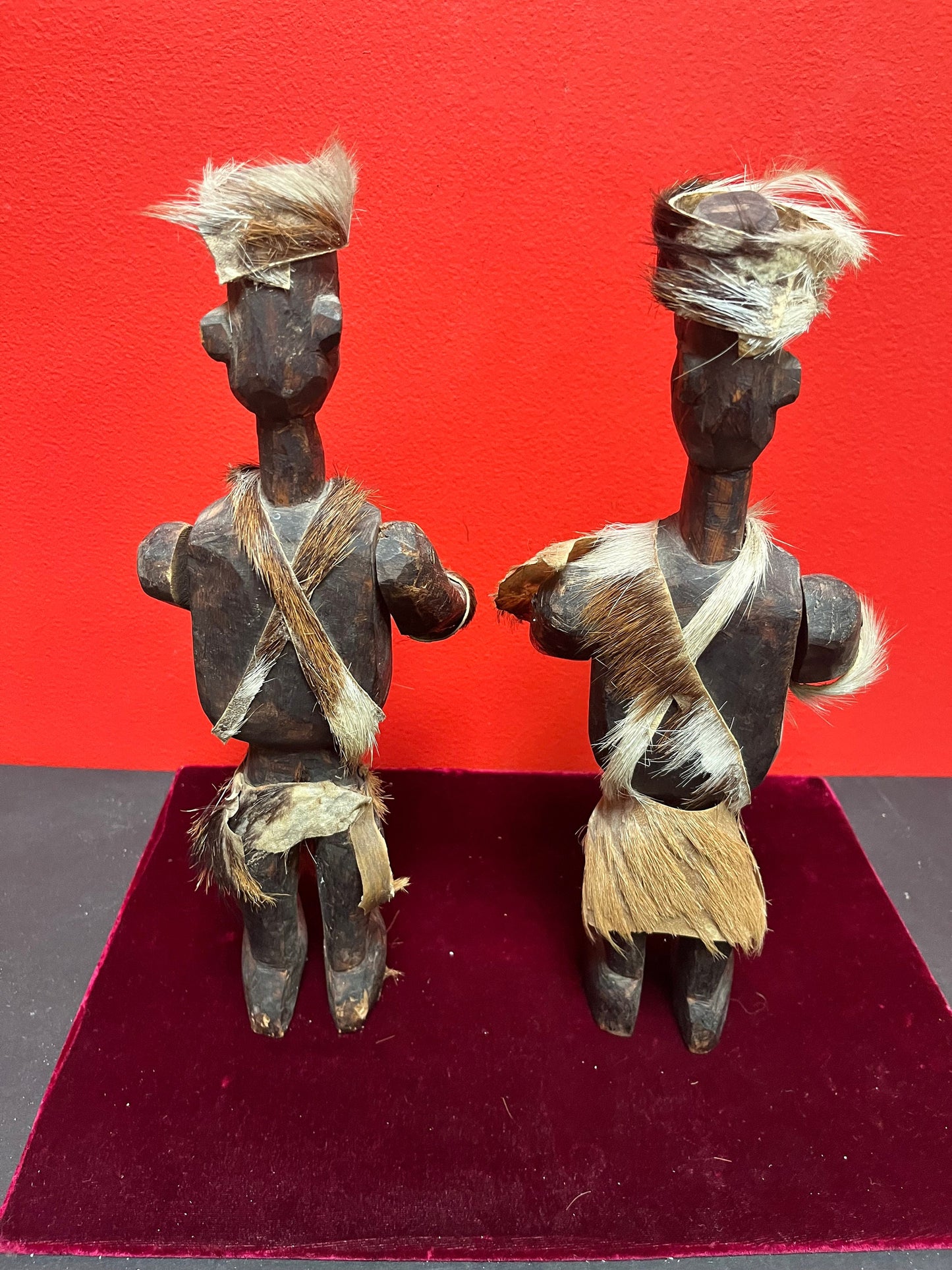 Very early  antique African wooden warrior statues  minor damage  Tribal beauties Both 12 inches tall