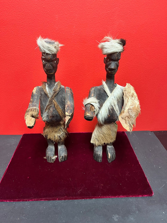 Very early  antique African wooden warrior statues  minor damage  Tribal beauties Both 12 inches tall