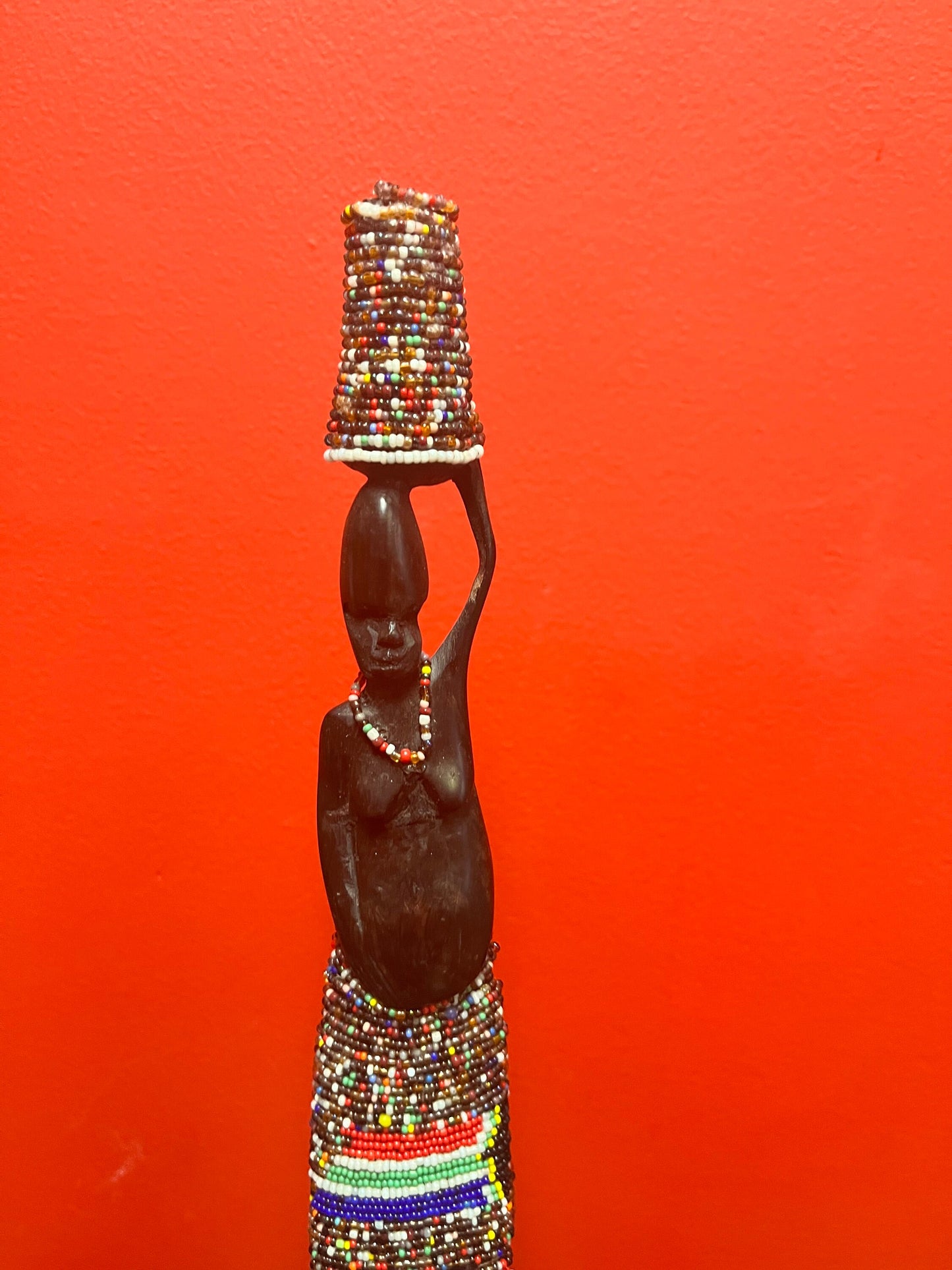 Stunning 17 inch high Ebony and beaded statue of a lady  great condition and look