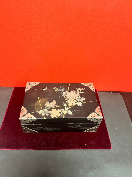 9.5 x 5.5 x 3 inches high signed Japanese  silver and wood box  couple scratches and marks   beautiful piece