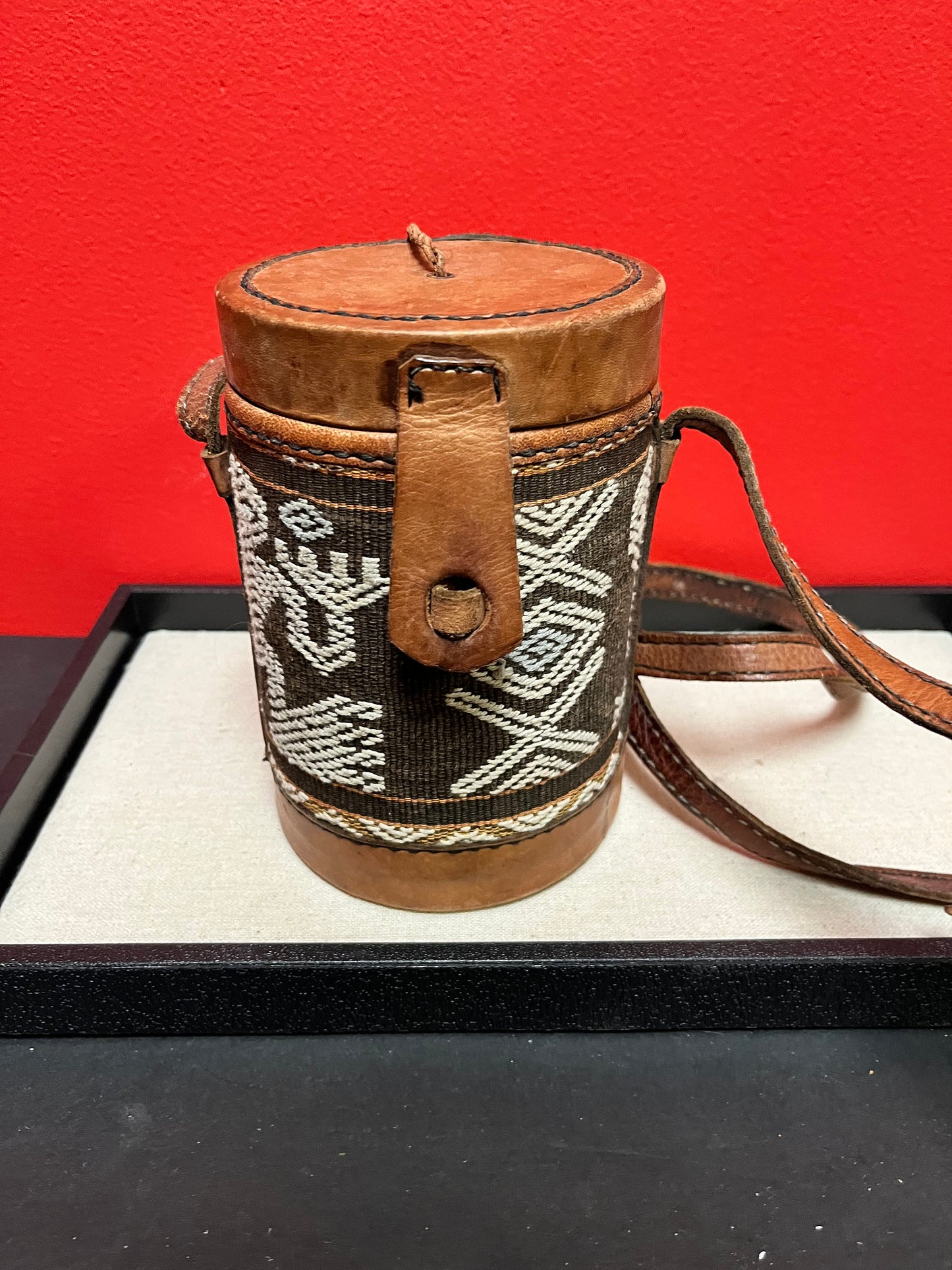 7 inch tall antique oceanic islands medicine bag with strap  great condition