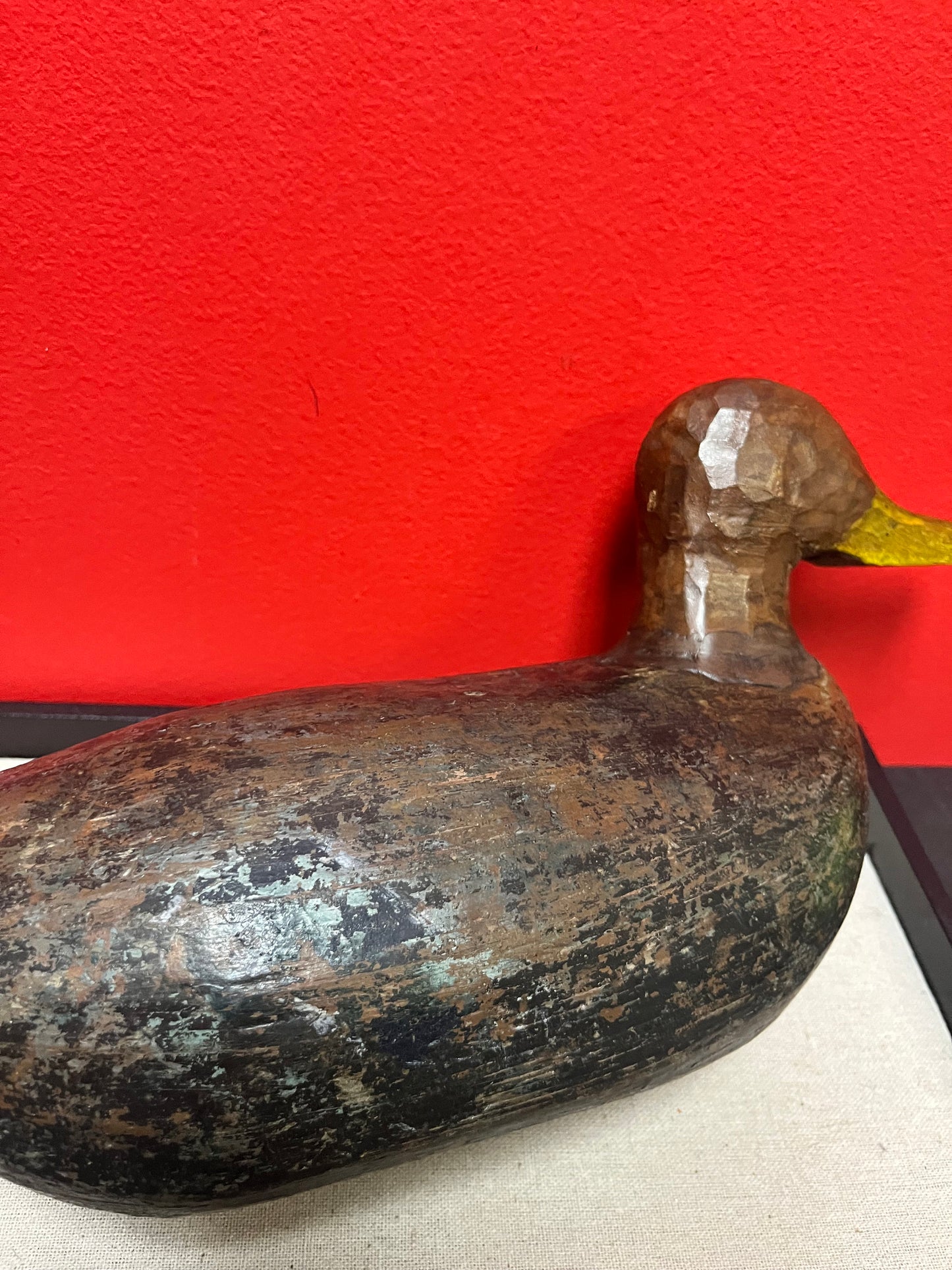 Fabulous antique Canadian 14 x 7 high folk art authentic painted wooden duck decoy