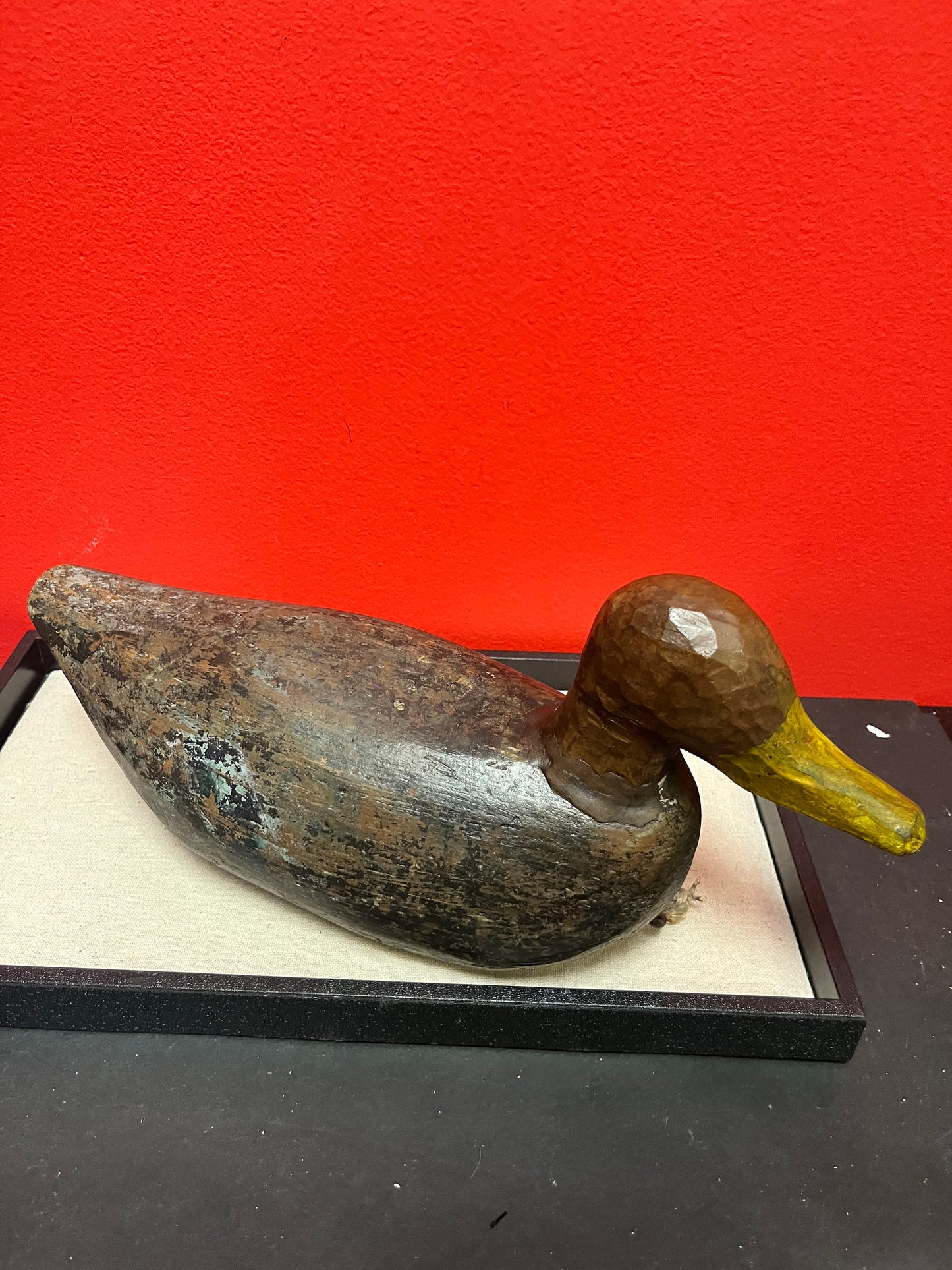 Fabulous antique Canadian 14 x 7 high folk art authentic painted wooden duck decoy