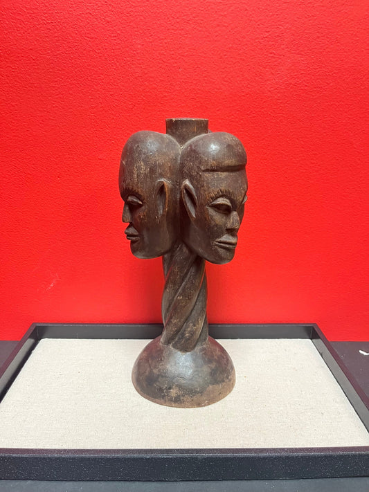 Stunning antique African 11 inch high statue of three faces  from my personal collection