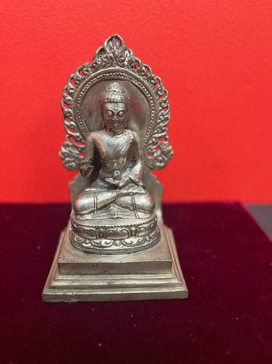 7 inch silver Asian old Buddha  great look and details  wow