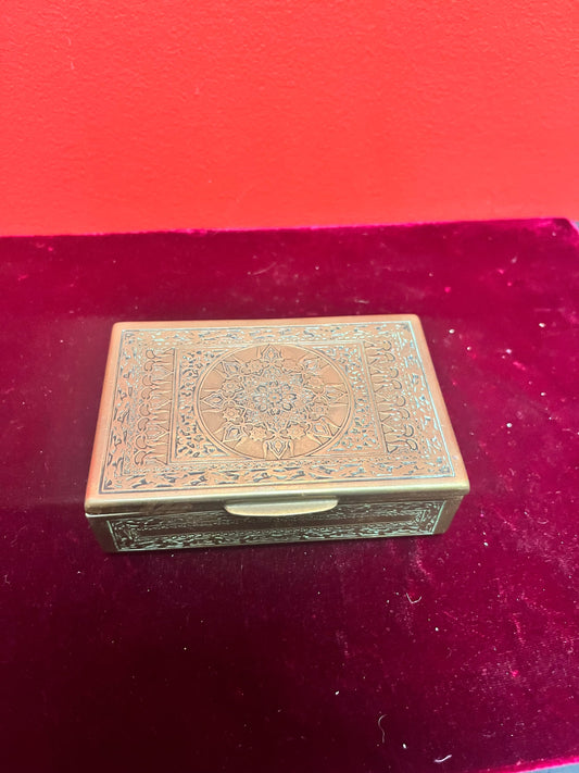 4 1/2 x 3 x 1 1/2 high ornate Asian brass box   lovely little gift