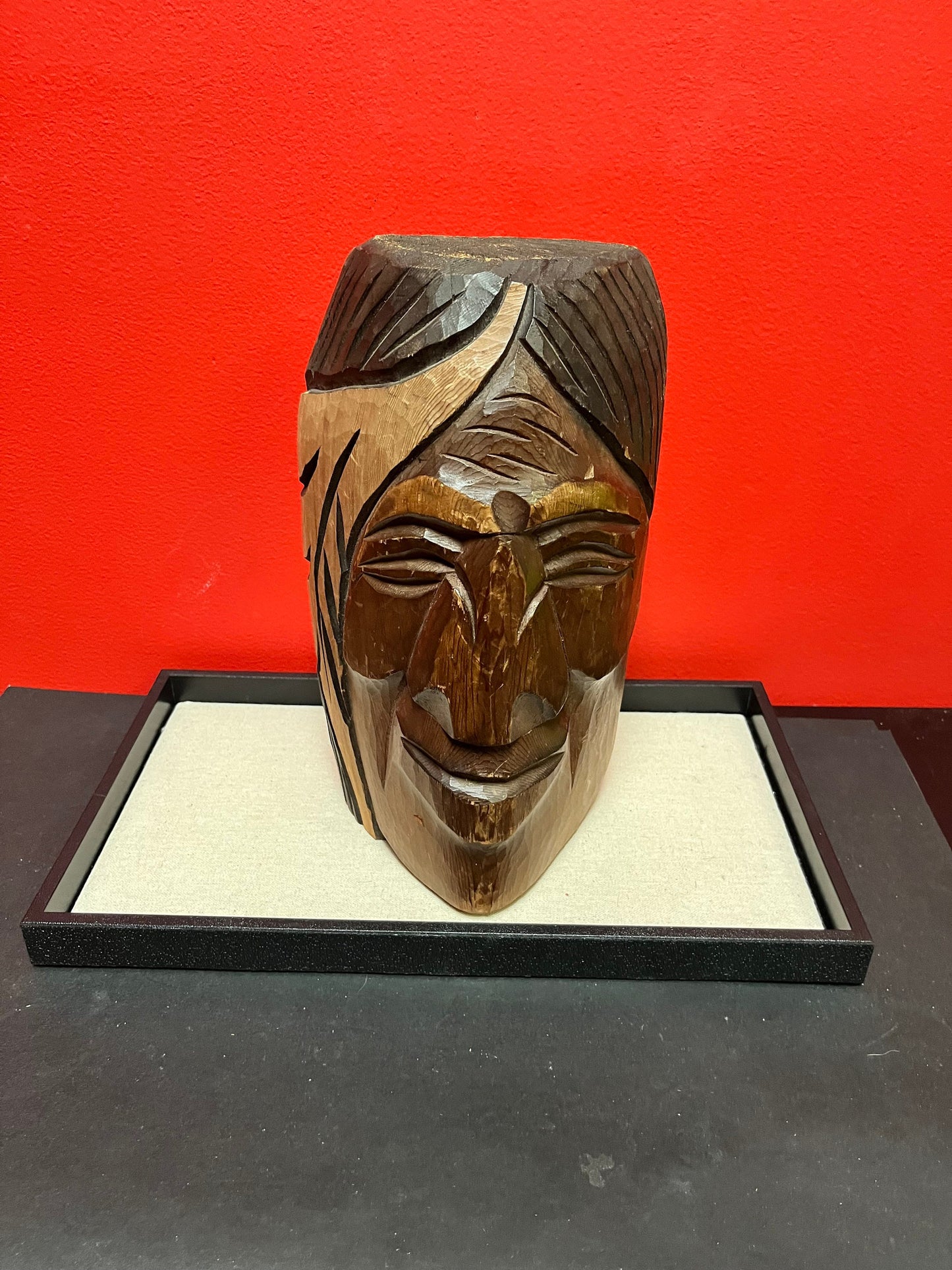 Lovely, heavy 9 inch tall indigenous First Nations pacific northwest coast bust of a chief    signed on back  unique piece