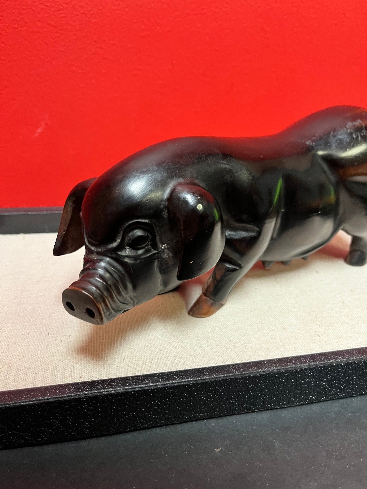 Lovely Ironwood heavy pig statue  Great, Patina and detail  435 grams - wow  9 inches long