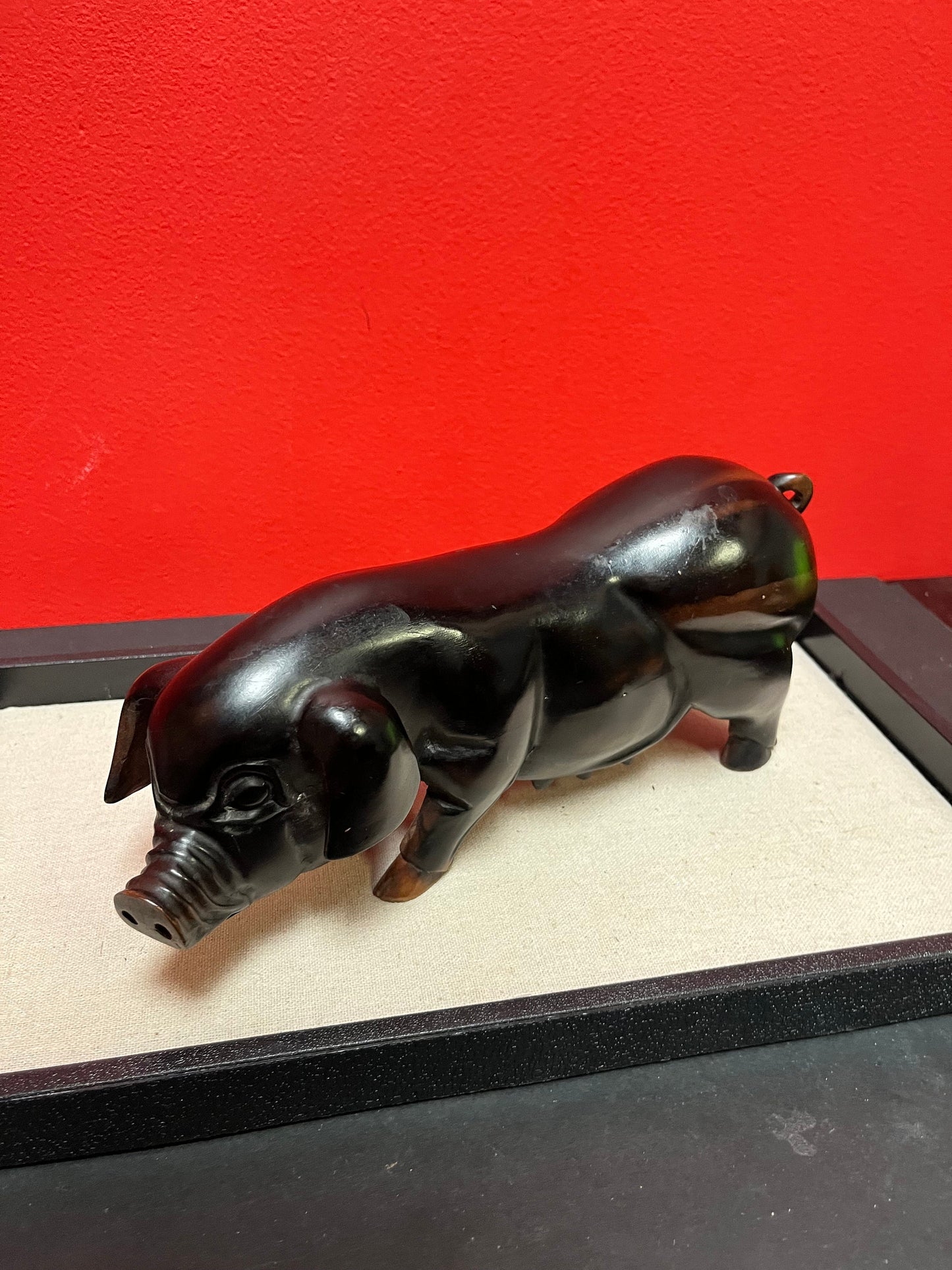 Lovely Ironwood heavy pig statue  Great, Patina and detail  435 grams - wow  9 inches long