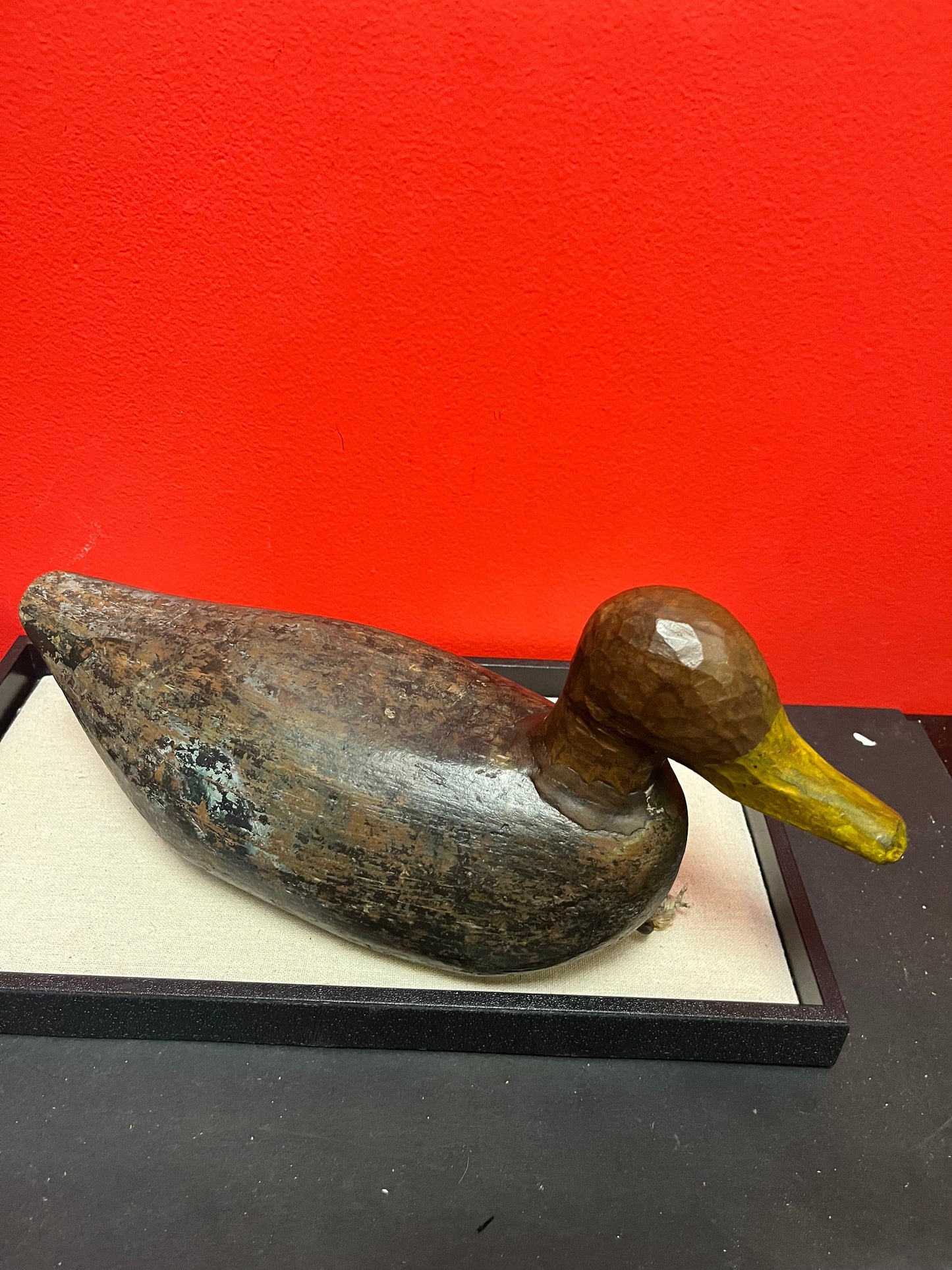 Fabulous antique Canadian 14 x 7 high folk art authentic painted wooden duck decoy