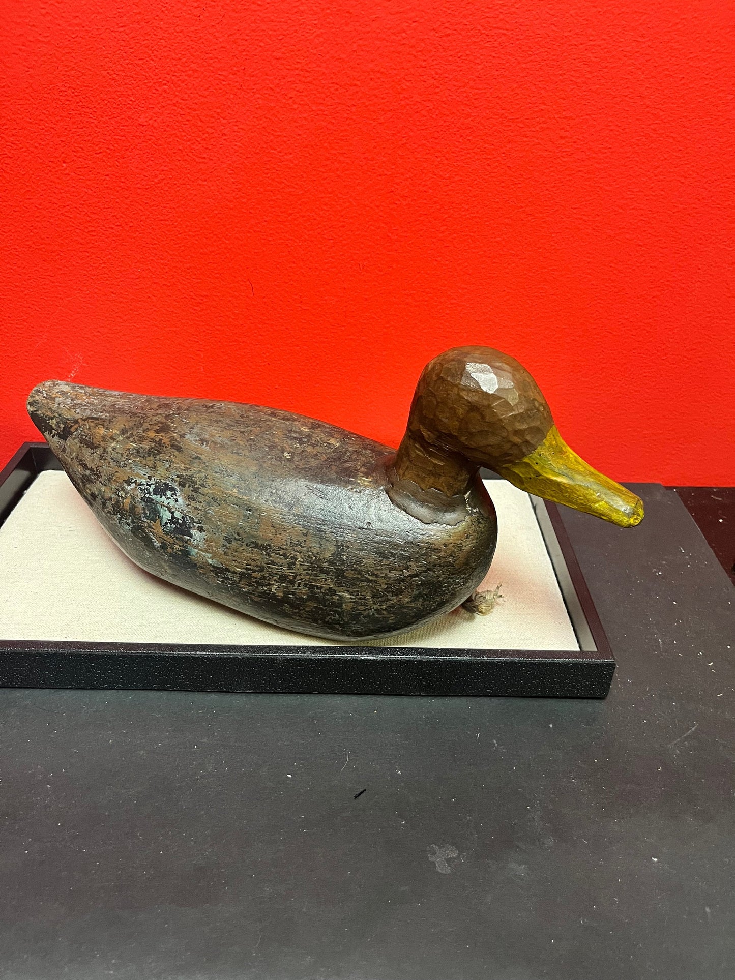 Fabulous antique Canadian 14 x 7 high folk art authentic painted wooden duck decoy