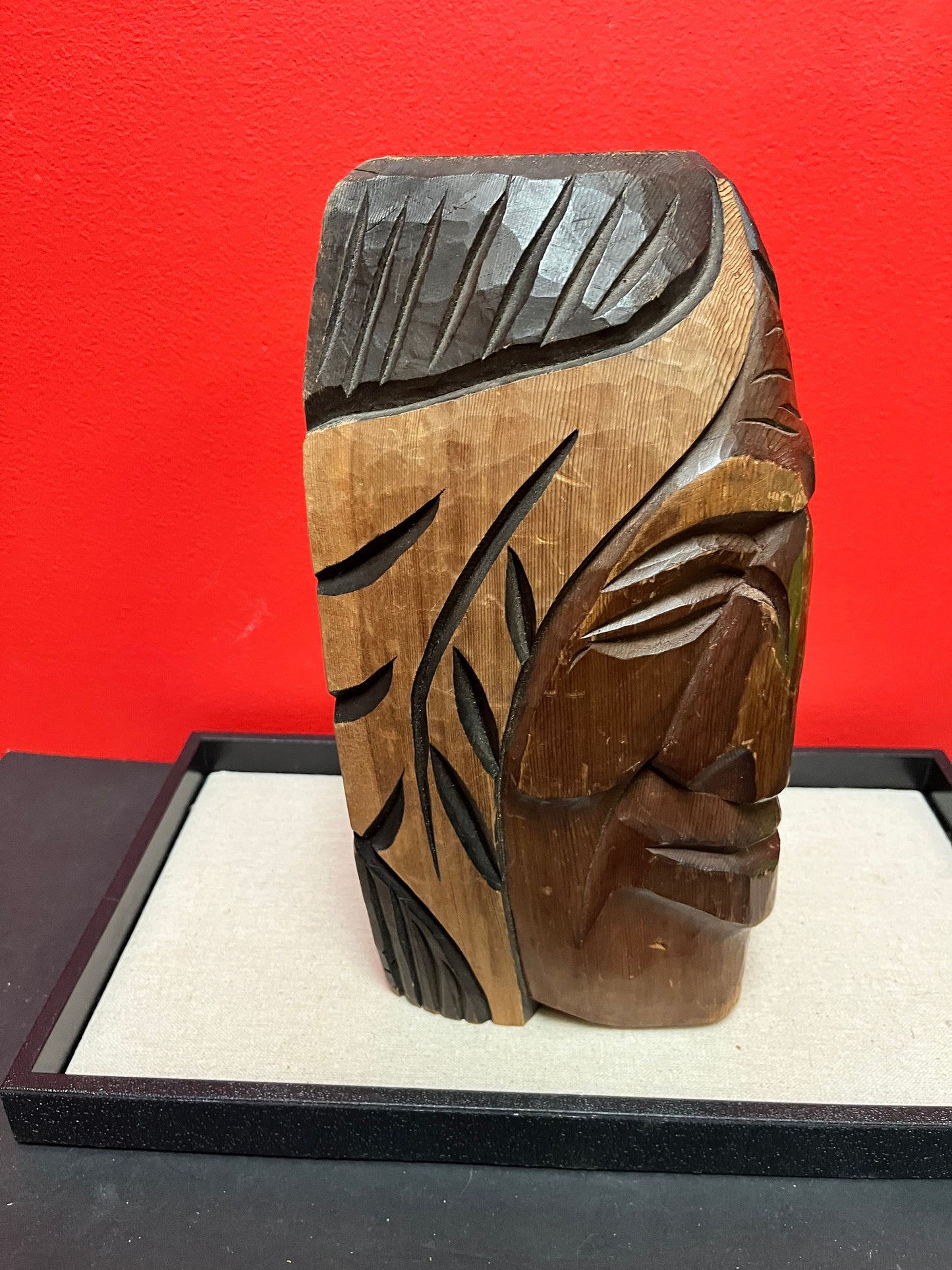 Lovely, heavy 9 inch tall indigenous First Nations pacific northwest coast bust of a chief    signed on back  unique piece