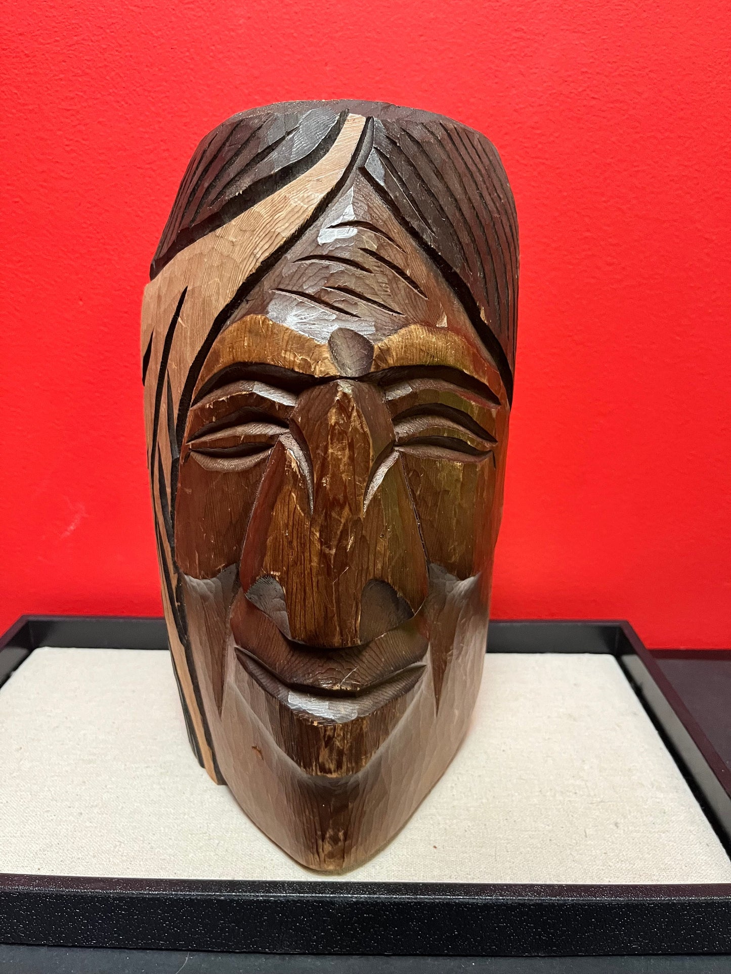 Lovely, heavy 9 inch tall indigenous First Nations pacific northwest coast bust of a chief    signed on back  unique piece