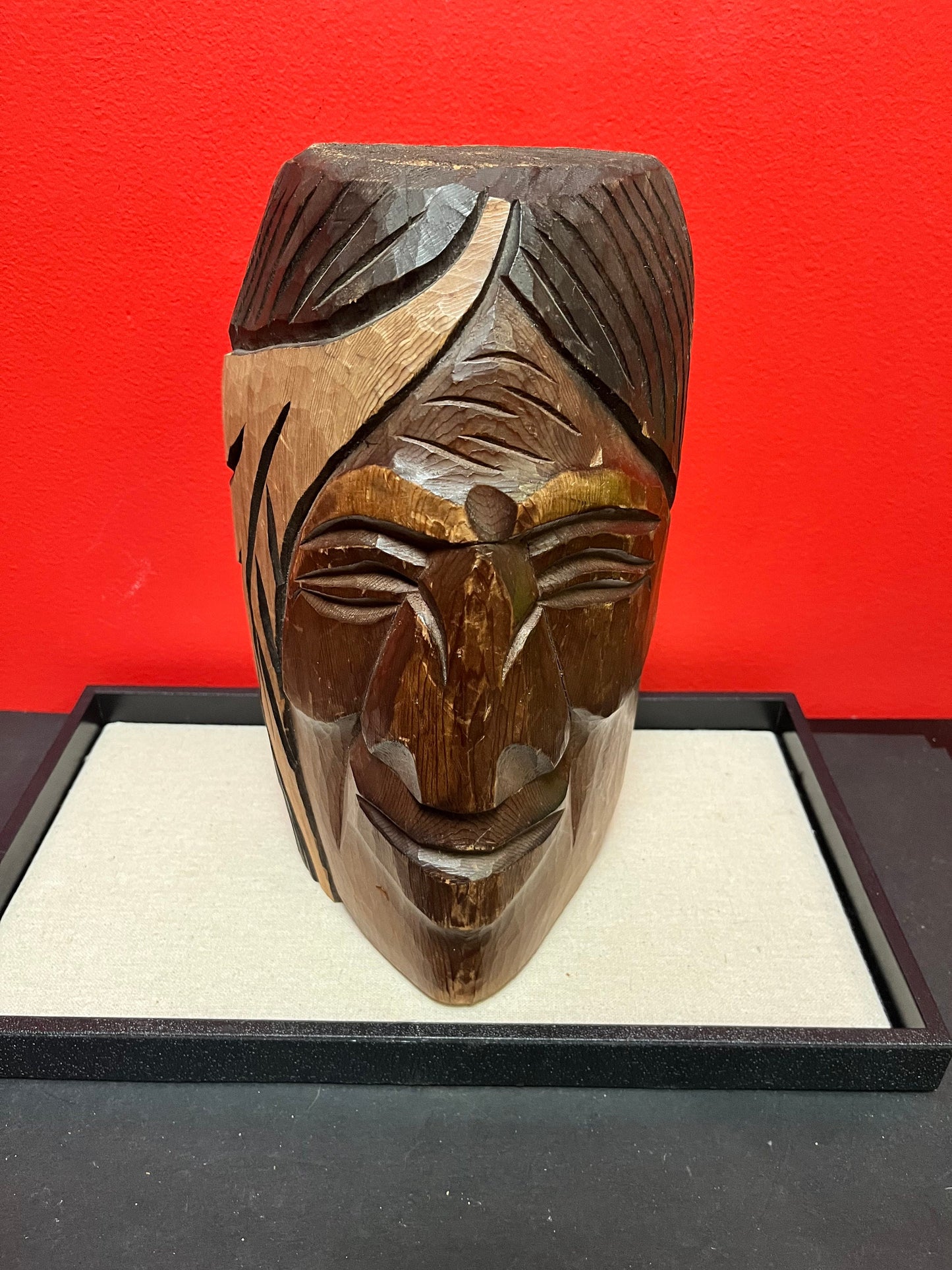 Lovely, heavy 9 inch tall indigenous First Nations pacific northwest coast bust of a chief    signed on back  unique piece