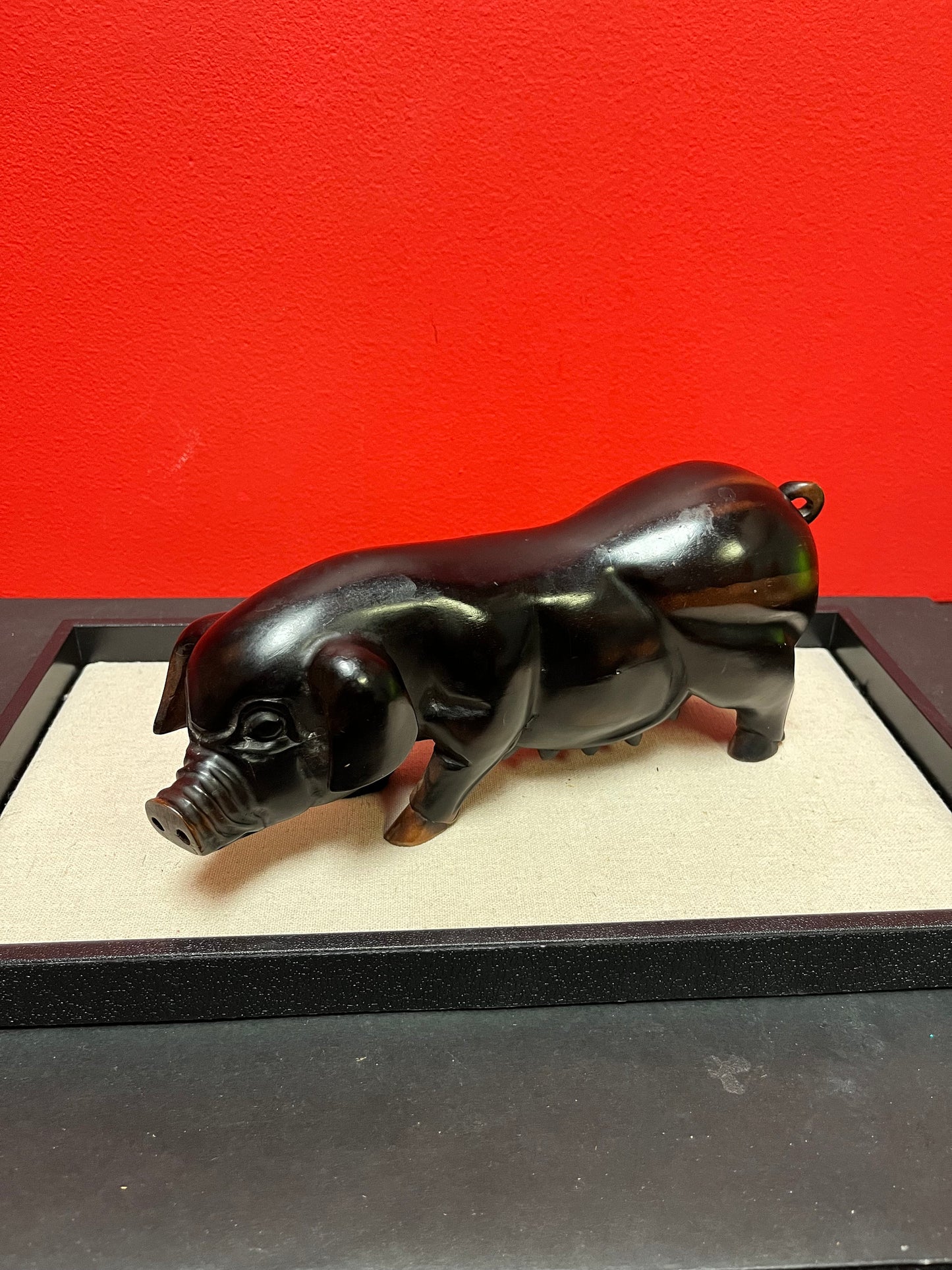 Lovely Ironwood heavy pig statue  Great, Patina and detail  435 grams - wow  9 inches long