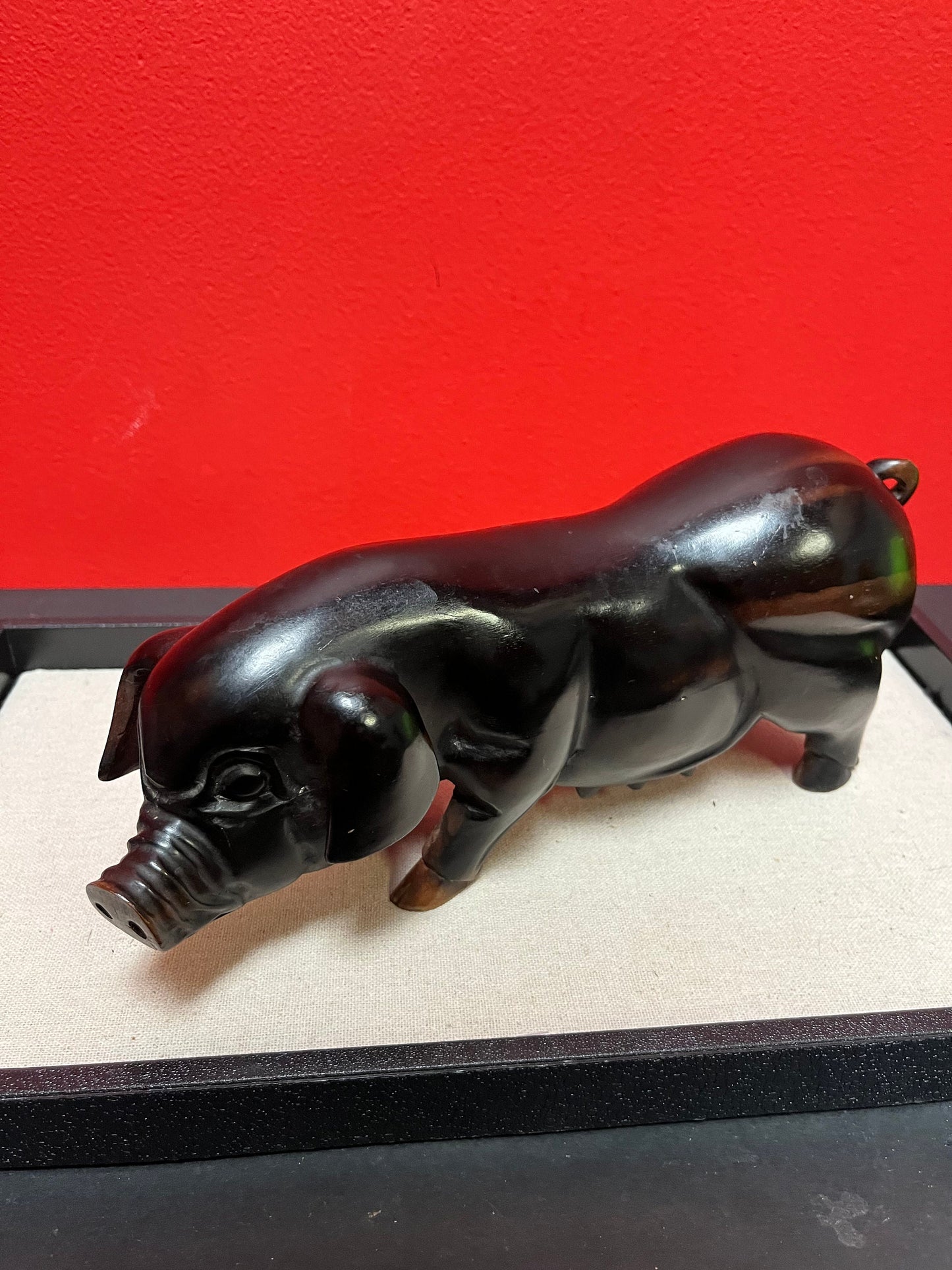 Lovely Ironwood heavy pig statue  Great, Patina and detail  435 grams - wow  9 inches long