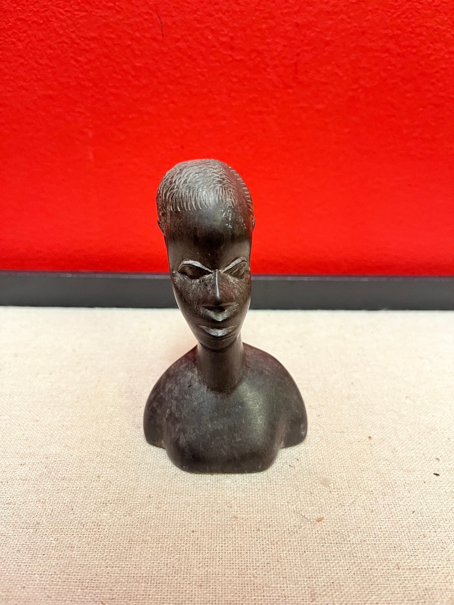 Very cool older African Ebony wooden bust of a man  4 inch primitive beauty