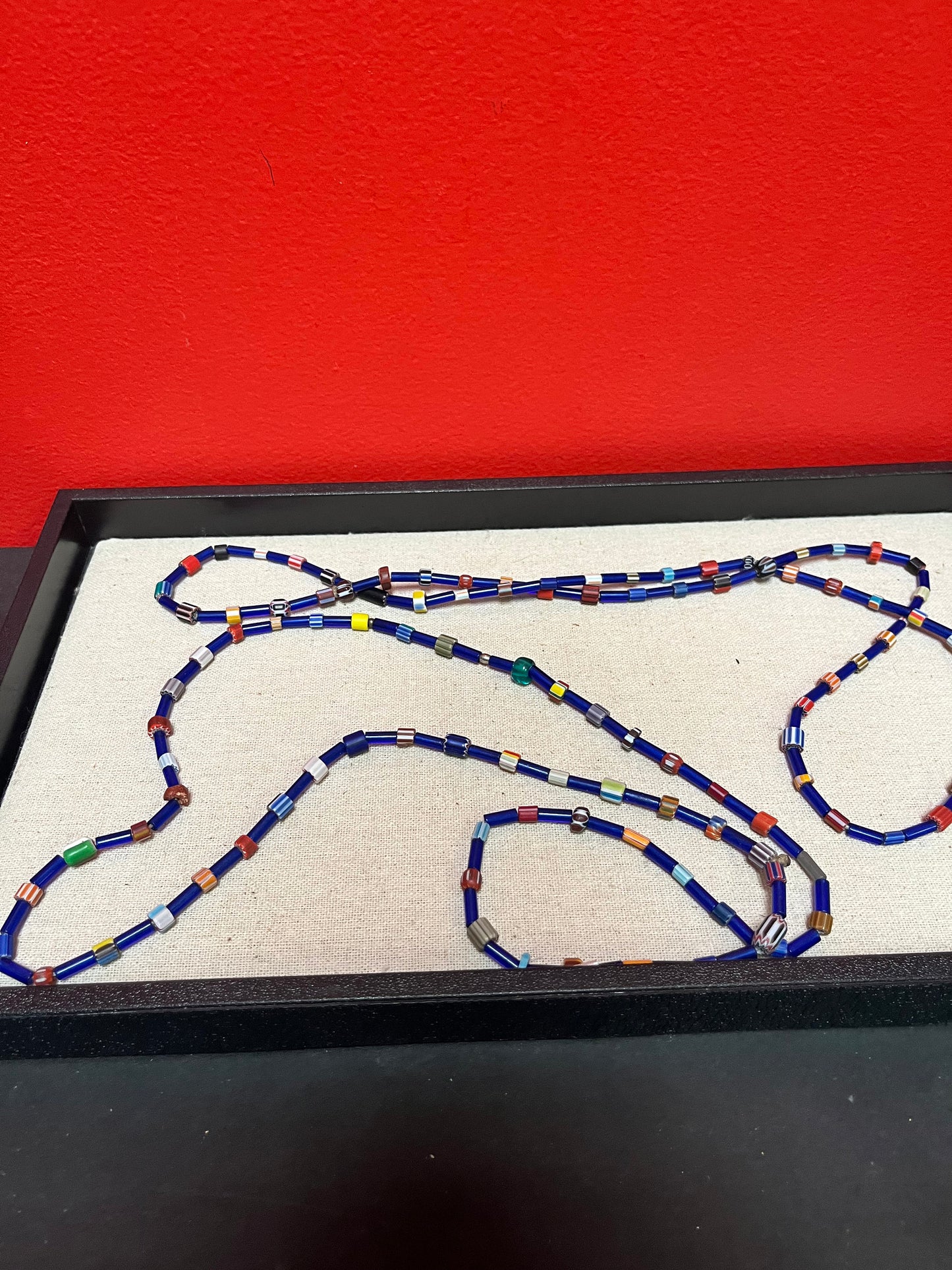 A  Two lovely glass bead necklaces approximately 35 inches long each  possibly Venetian glass beads