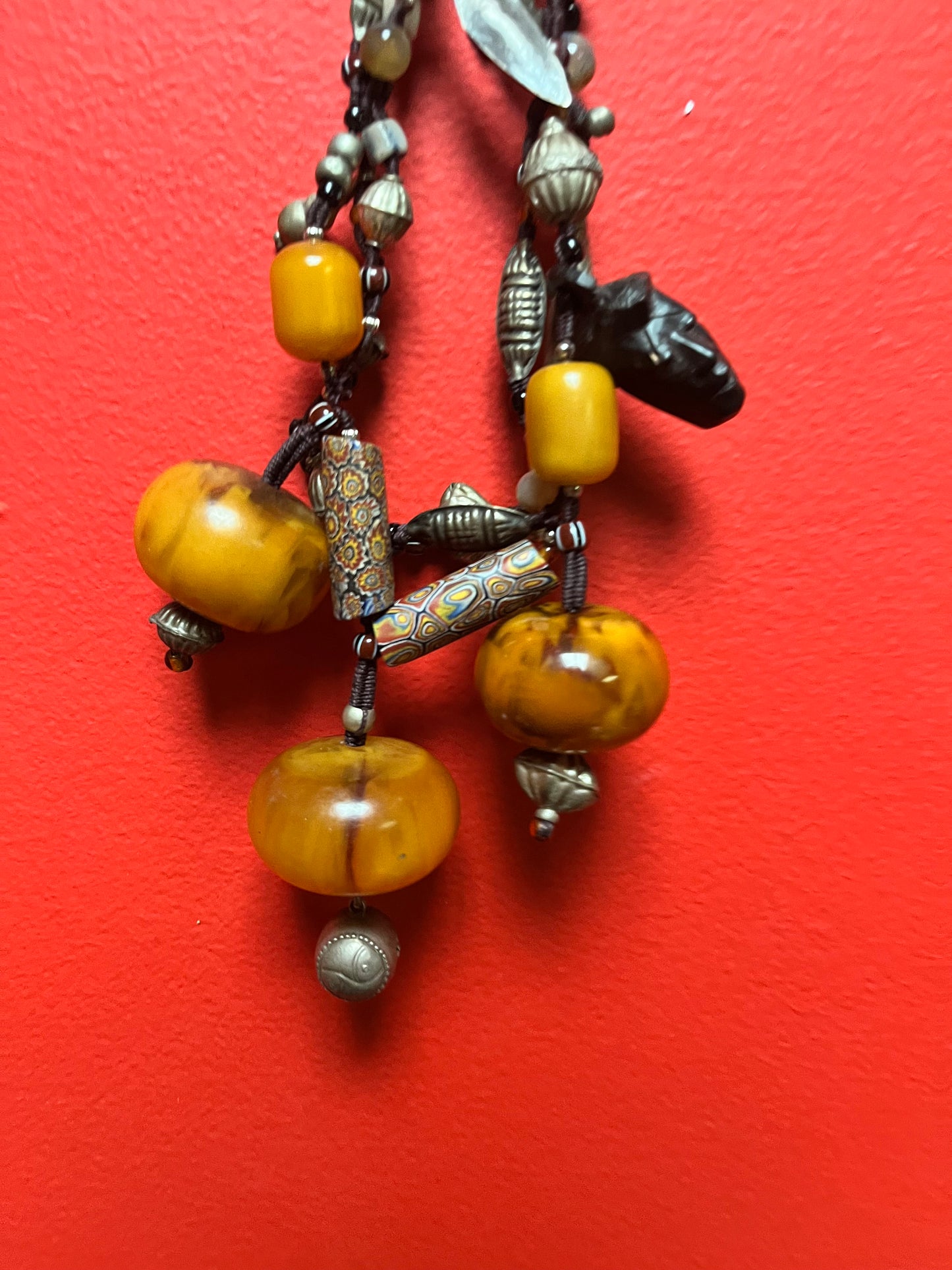 Stunning Tribal necklace choker with a variety of beads etc  approx 17 inches long total