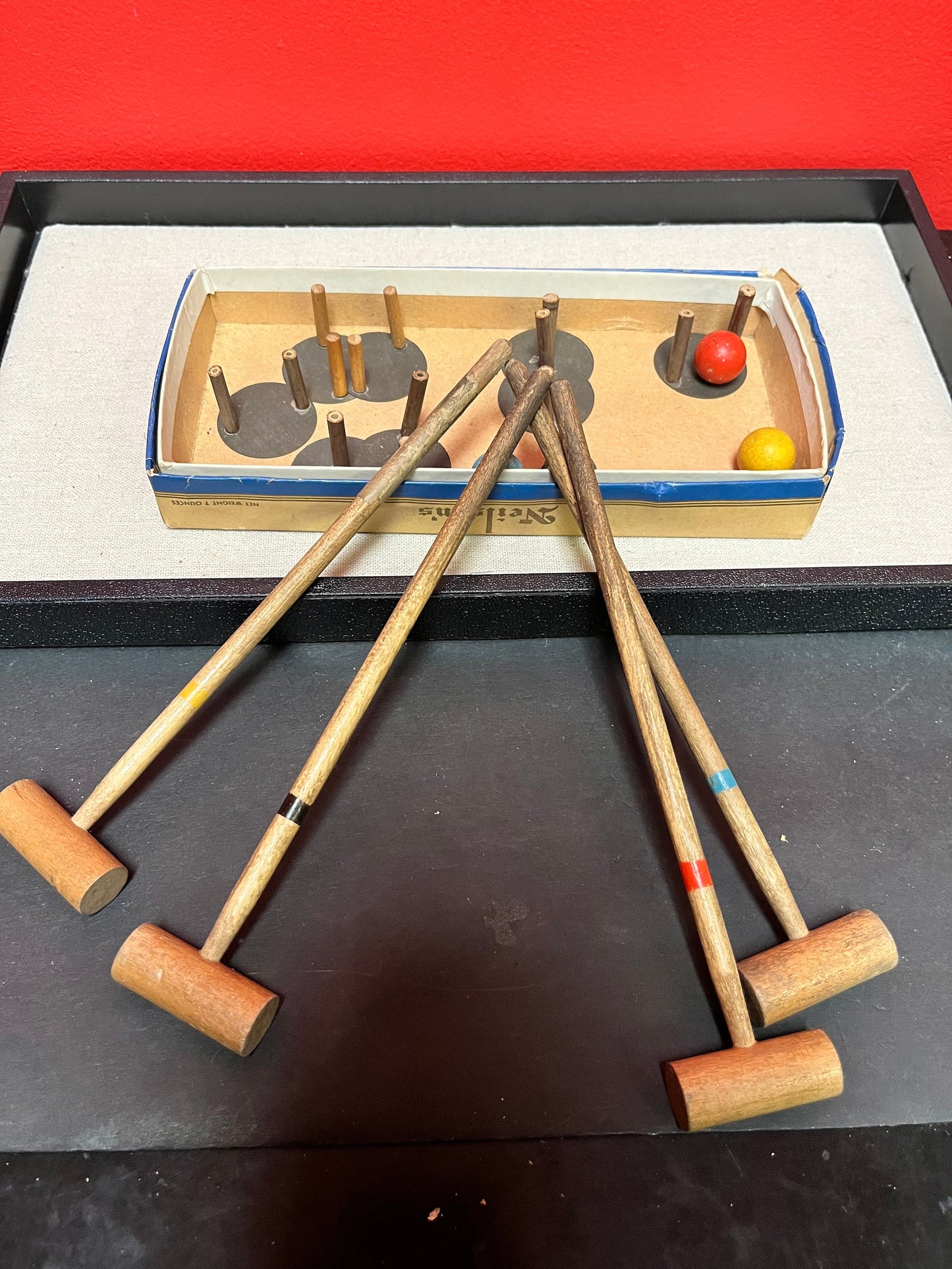 Absolutely amazing miniature table croquet set  early 1900s  one of a kind