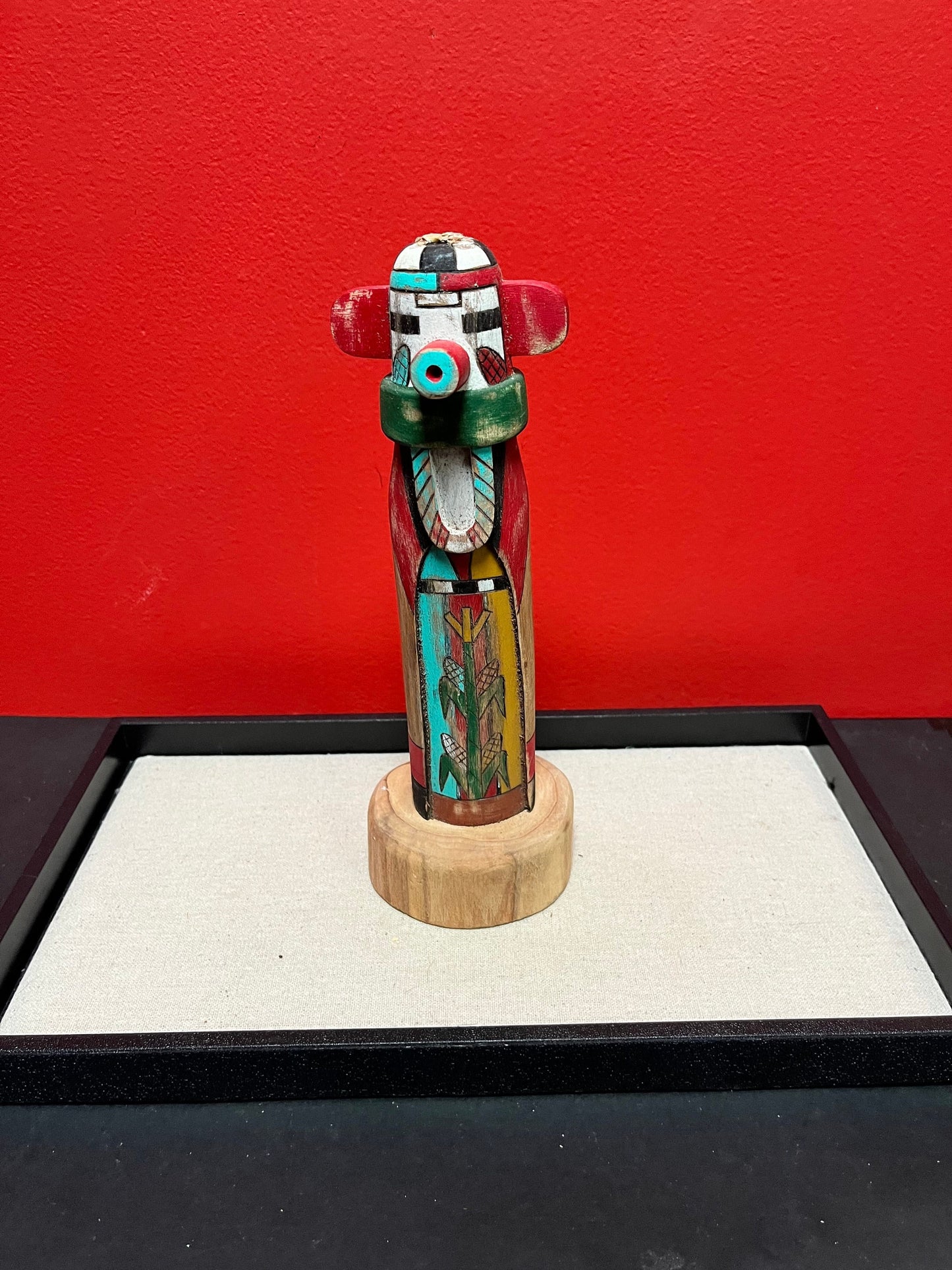 A  Lovely 11 inch tall signed Hopi Kachina statue  corn dancer