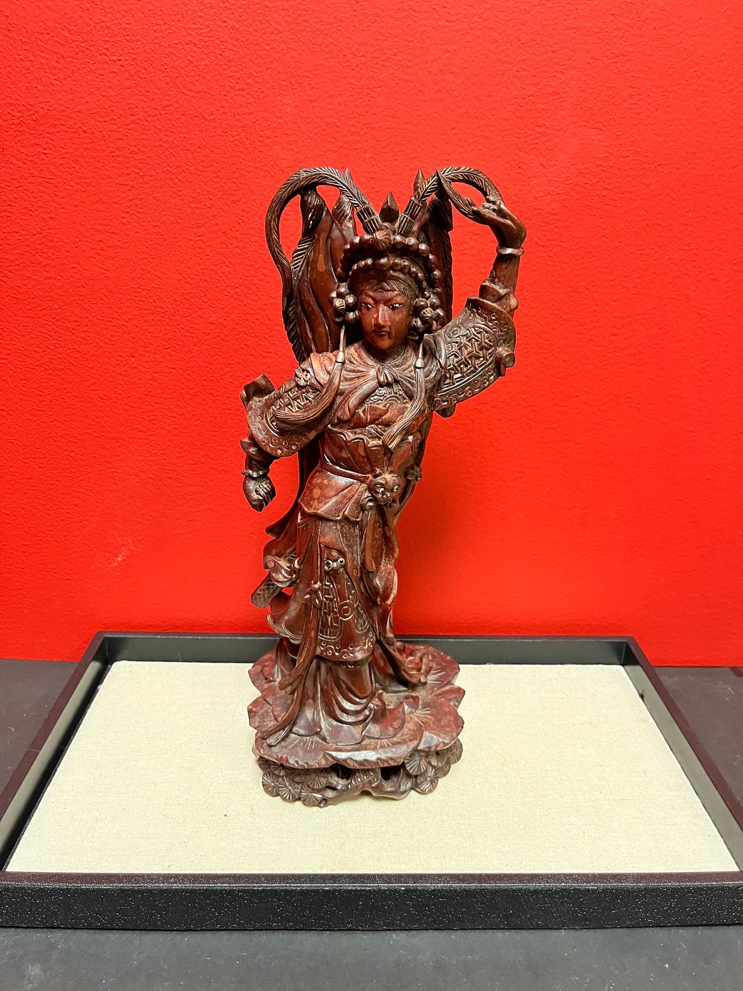 Stunning Chinese antique Rosewood 12 inch high statue pff a deity  immaculate condition, and gorgeous detail wow