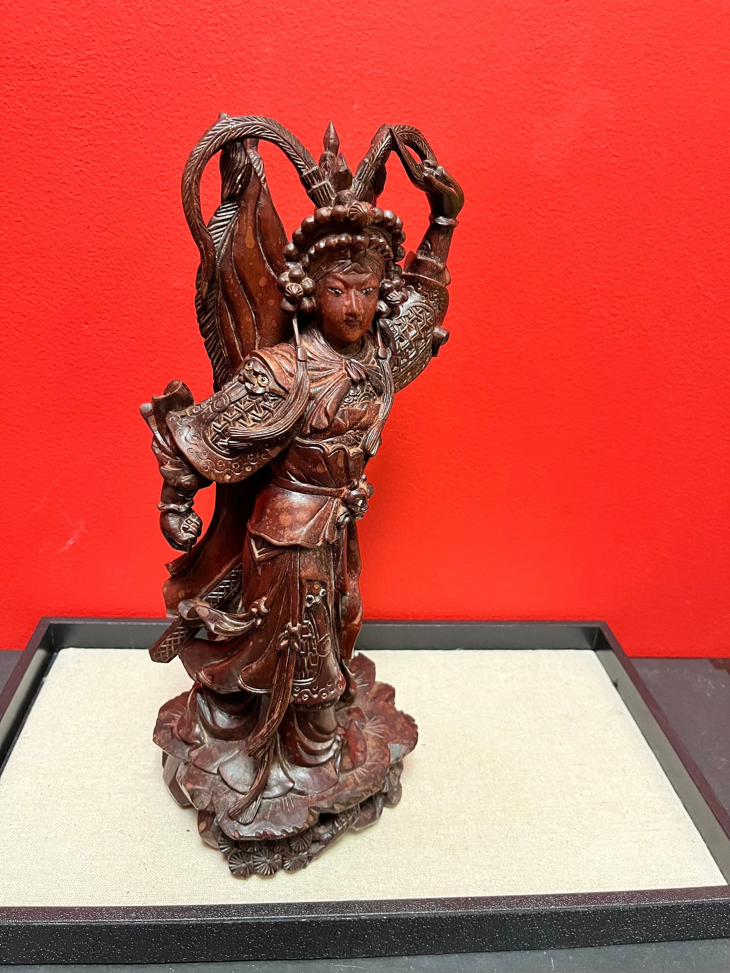 Stunning Chinese antique Rosewood 12 inch high statue pff a deity  immaculate condition, and gorgeous detail wow